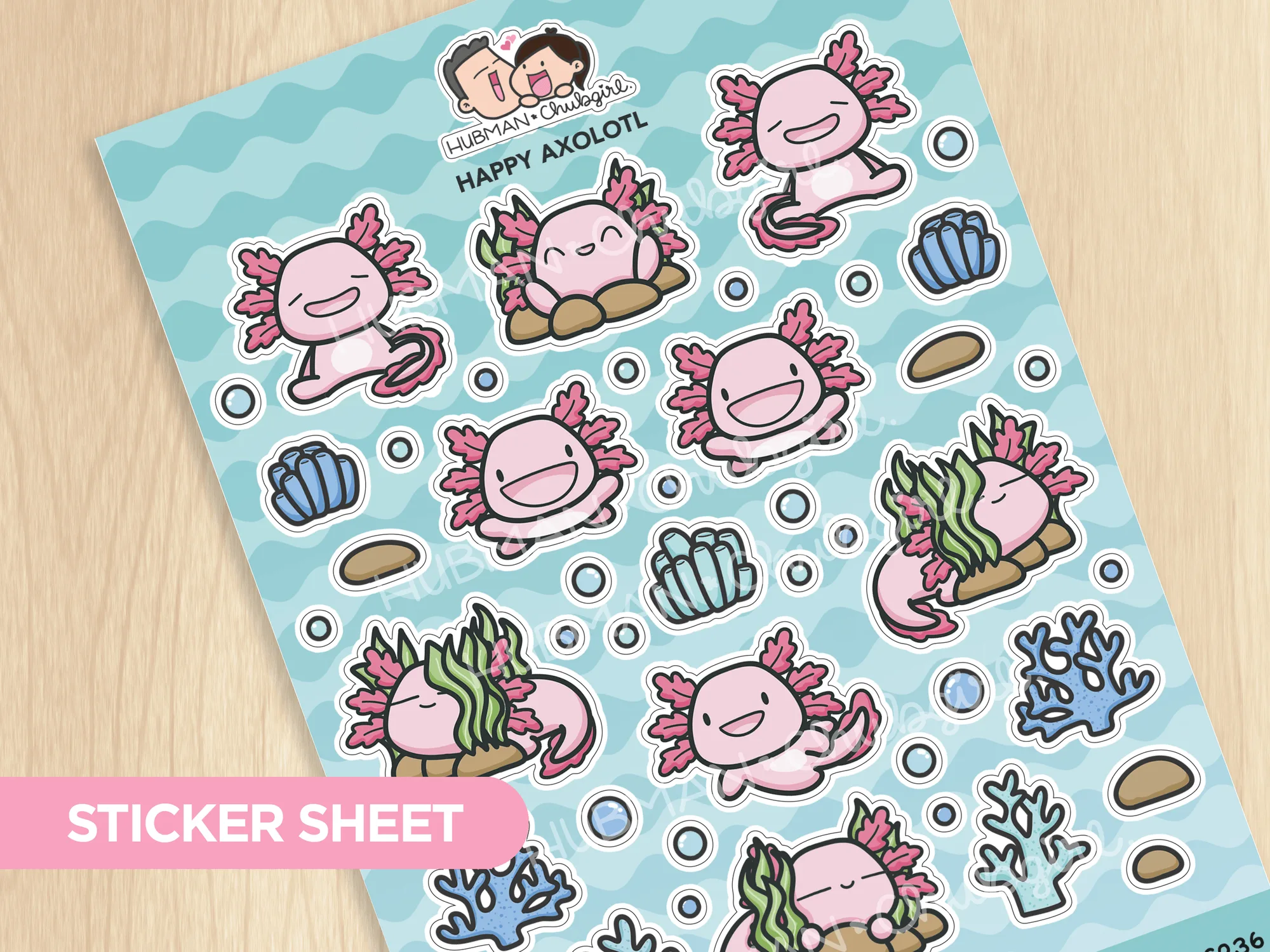 Hoja de pegatinas Happy Axolotl