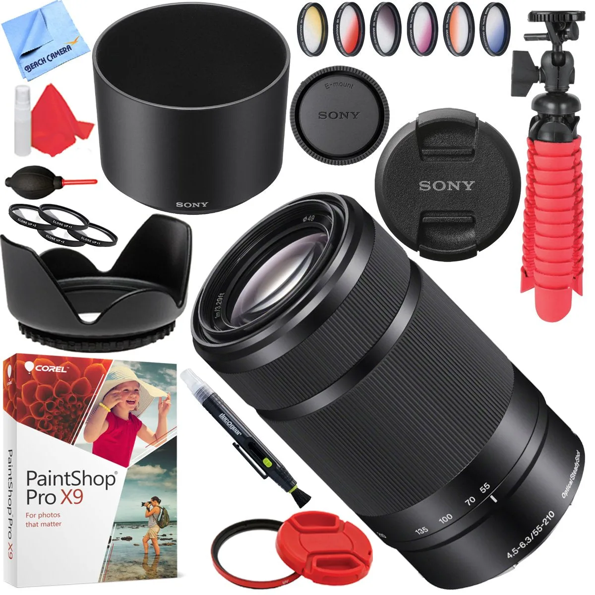 عدسة سوني SEL55210 زوم 55-210mm E-Mount (أسود) مع طقم فلاتر 49mm