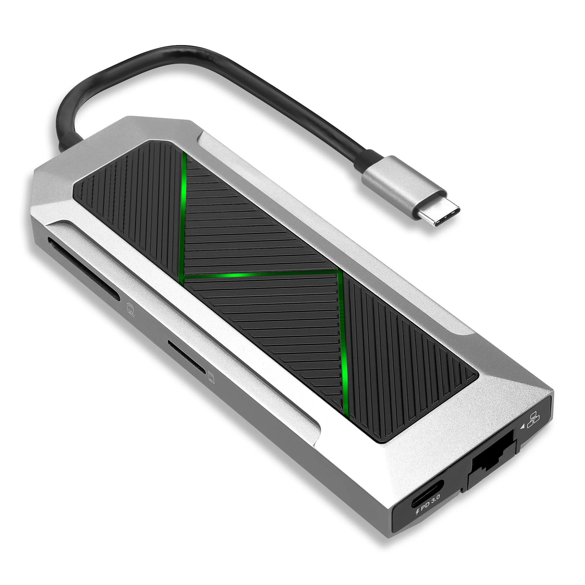 8-in-1 USB Splitter Hub - Adapter voor USB-C naar HDMI, 4K en 60Hz, USB-C, 3x USB-A PD 3.0, SD, micro-SD & ethernet - USB-C-dongel voor Mac OS, Window