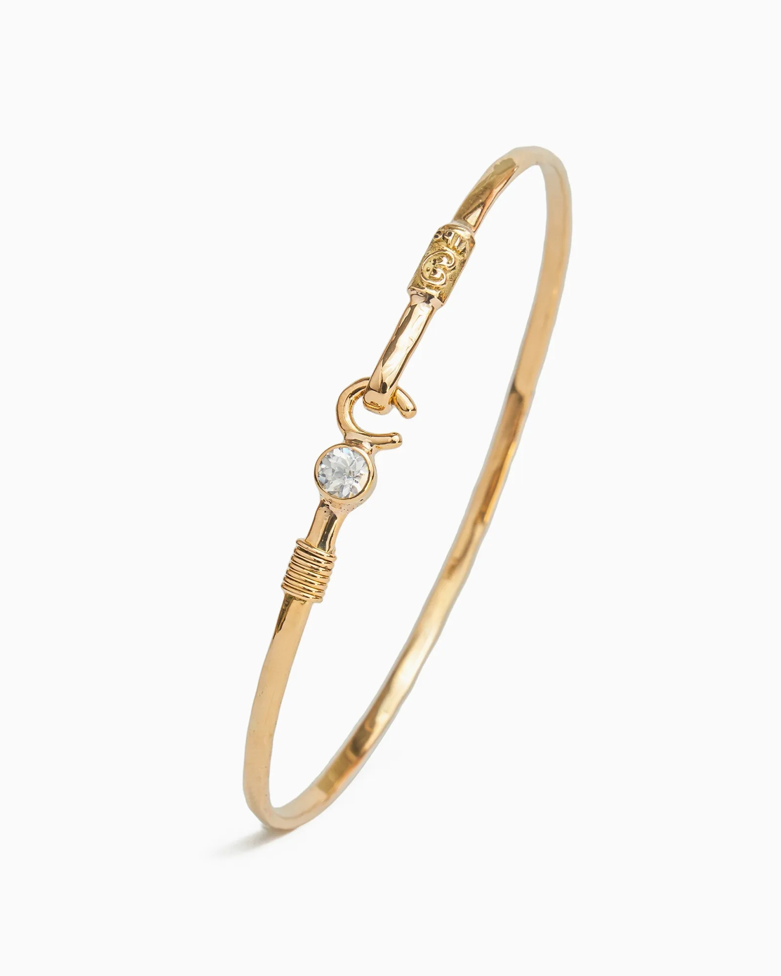 La pulsera de gancho de oro de 14K con piedra, 2 mm - circonita blanca