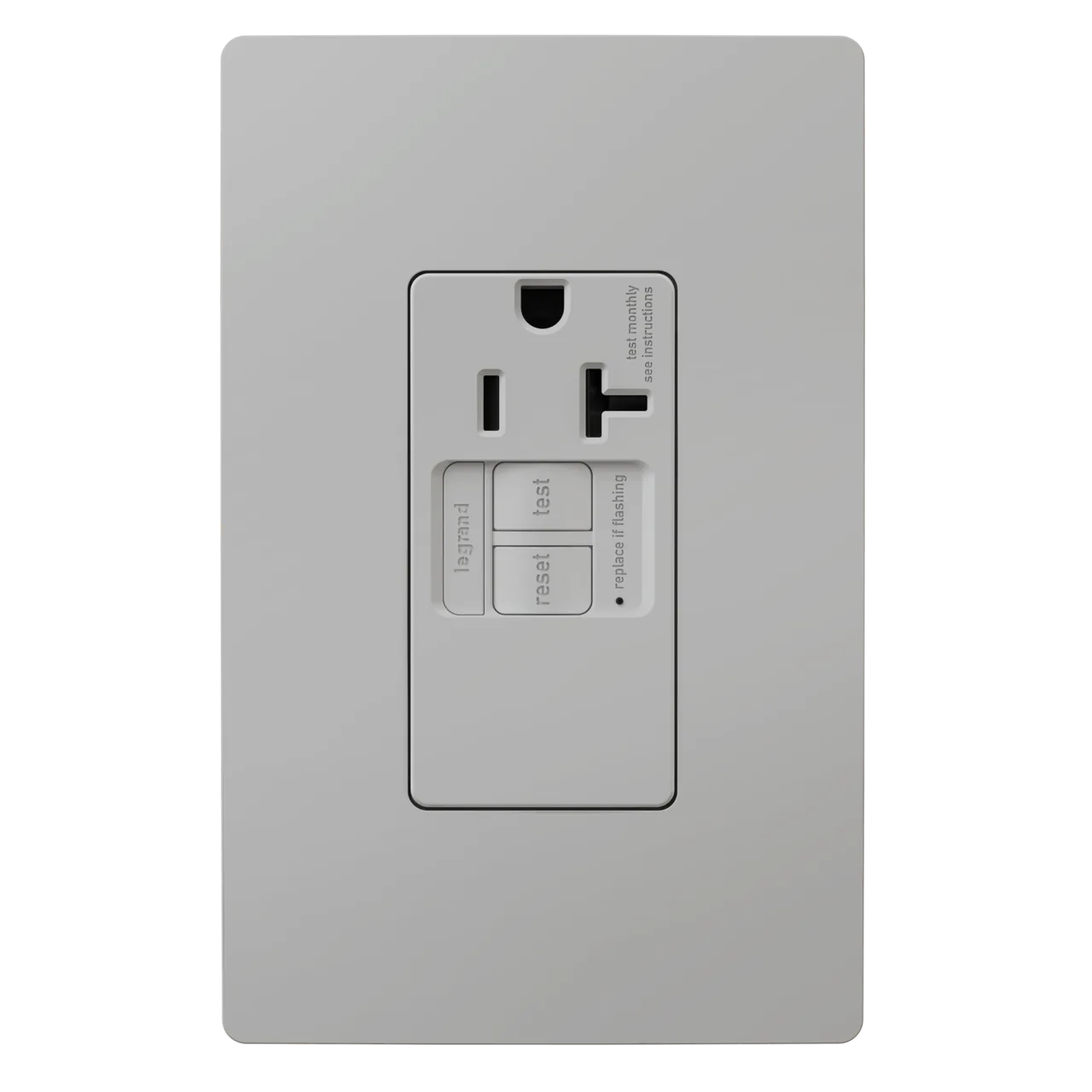 radiant® Tamper-Resistant 20A Simplex Self-Test GFCI Receptacles with SafeLock® Protection, Gray