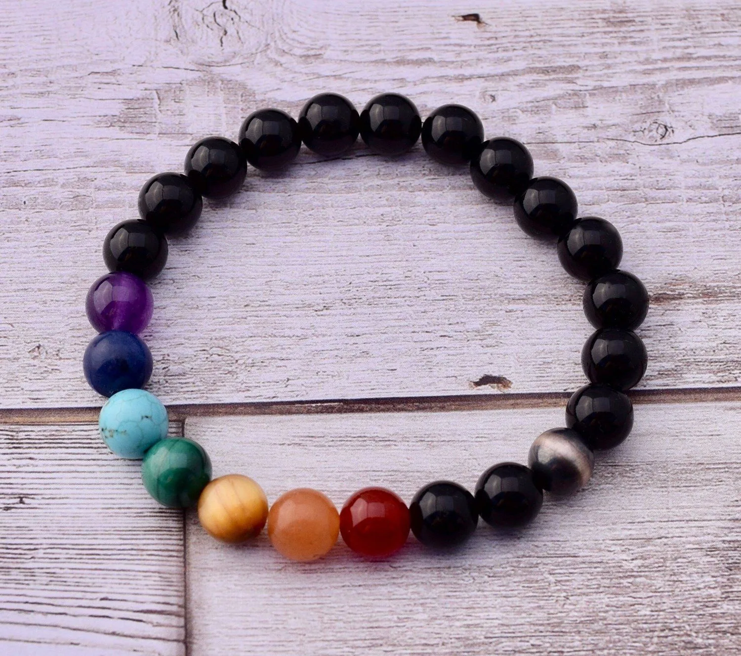Chakra Bracelet - Onyx with 7 Chakra Gemstones - Bracelet For Balance and Memory — Lotus & Lava