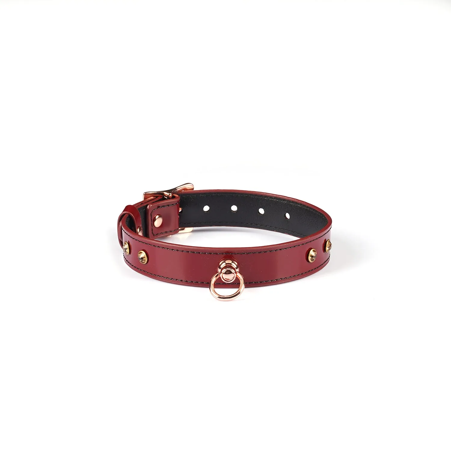 Choker in pelle premium bordeaux con anello a O