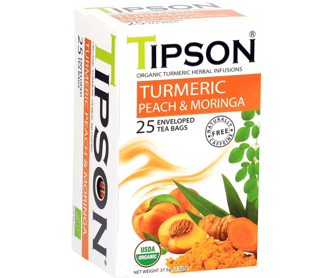 Cúrcuma, melocotón y moringa orgánicos - 25 bolsitas de té ensobradas