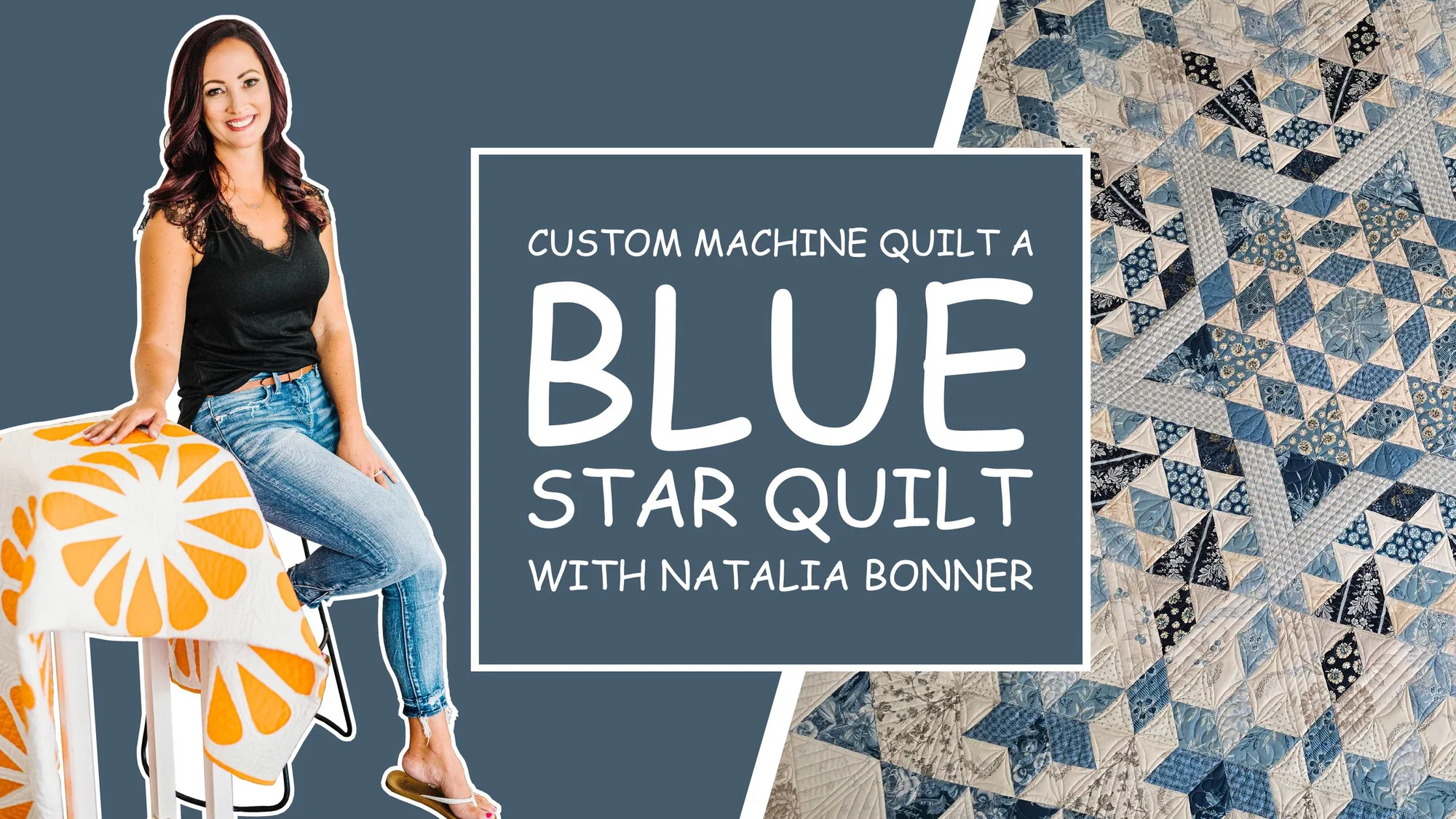 Individuelles Quilten einer Blue Star Decke: Federn und Linien