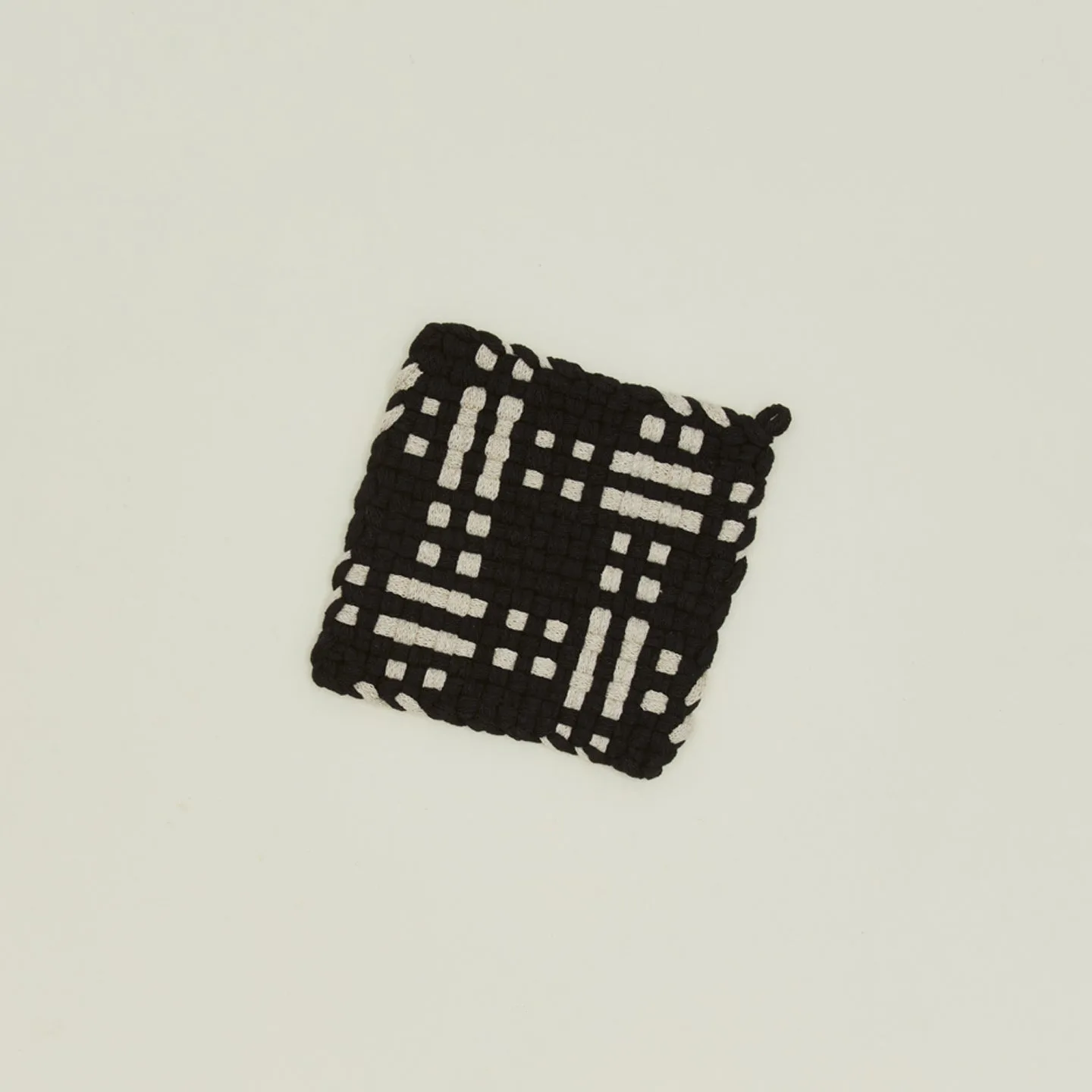 Dots + Dashes Handwoven Pot Holder - Black/Flax