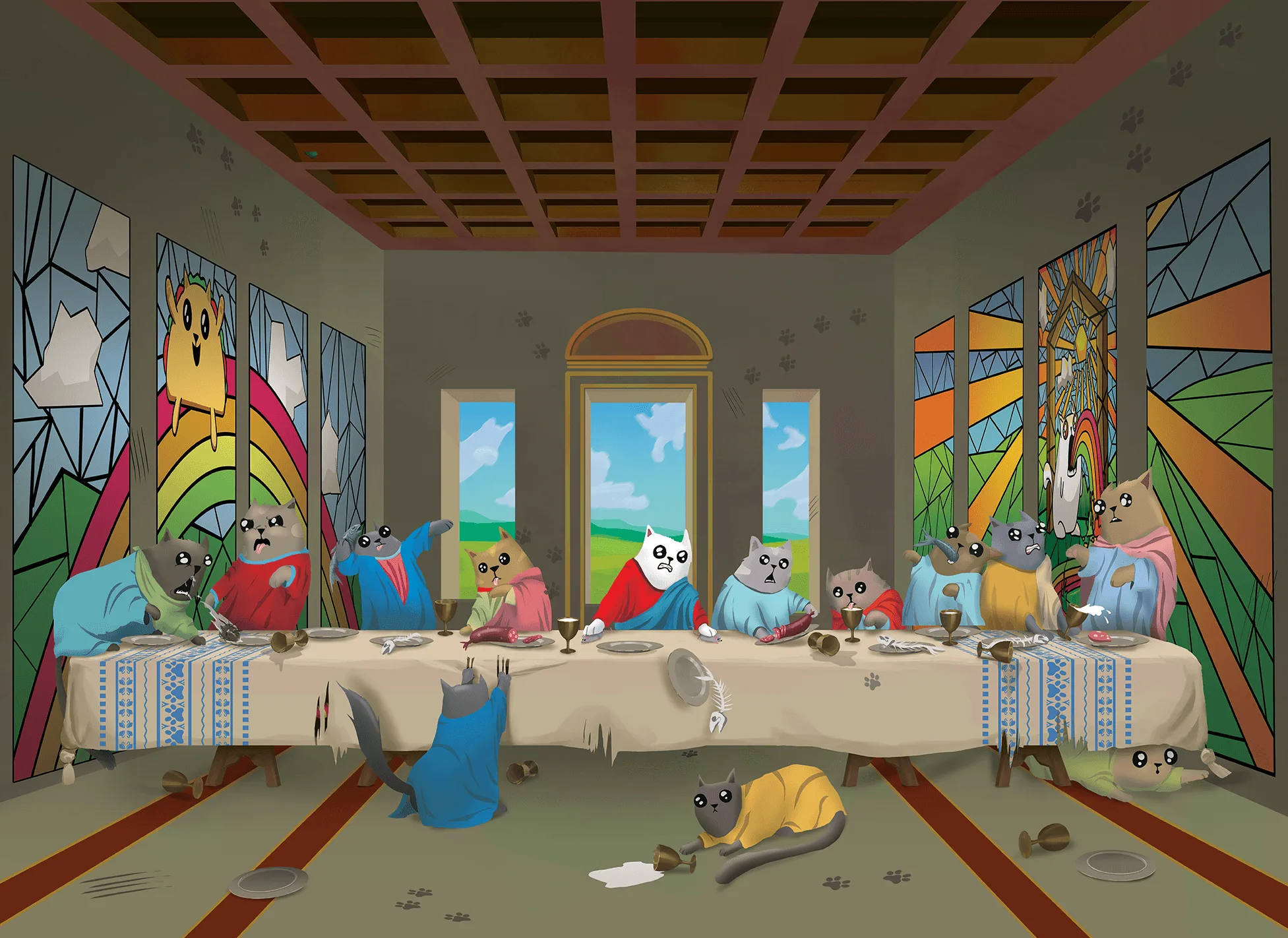Das letzte Abendmahl der Katze (1000-Teile-Puzzle)