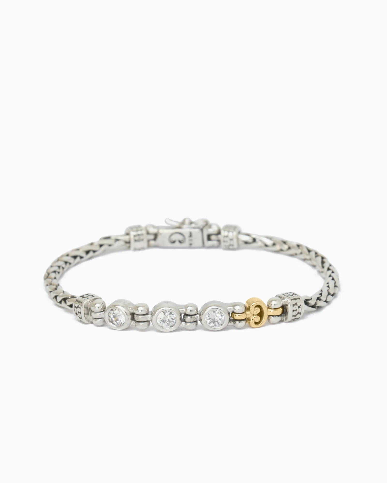Link Bracelet with Triple Stones - White Zircon
