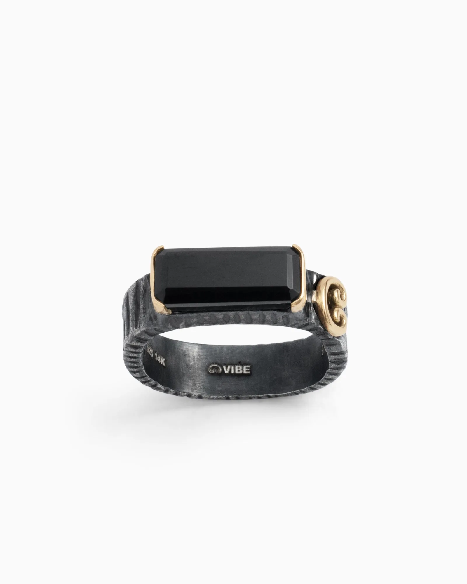 Anillo Alargado de Piedra con Textura Salty Water - Ónix Negro