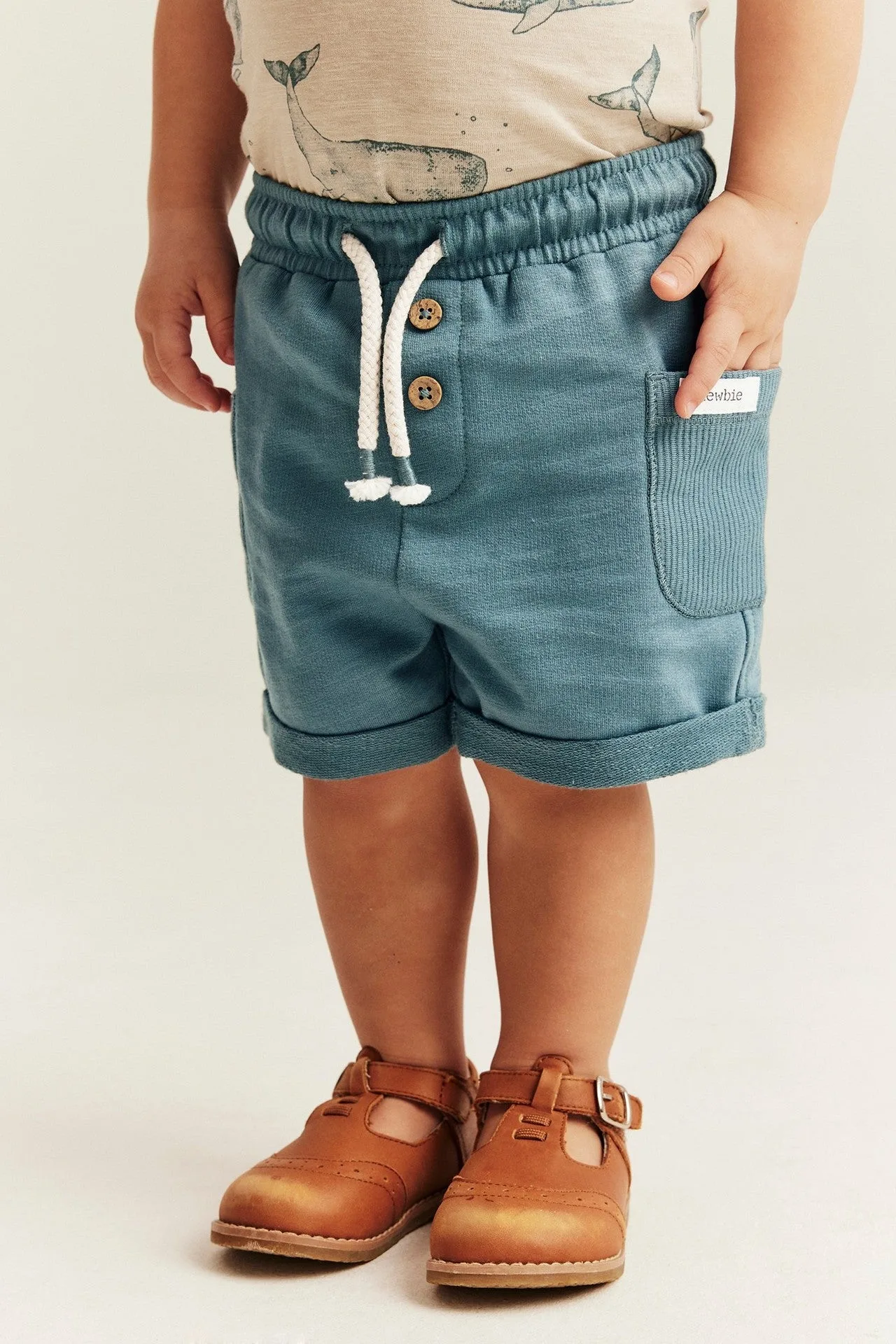 Pantaloncini in maglia slub blu per bebè