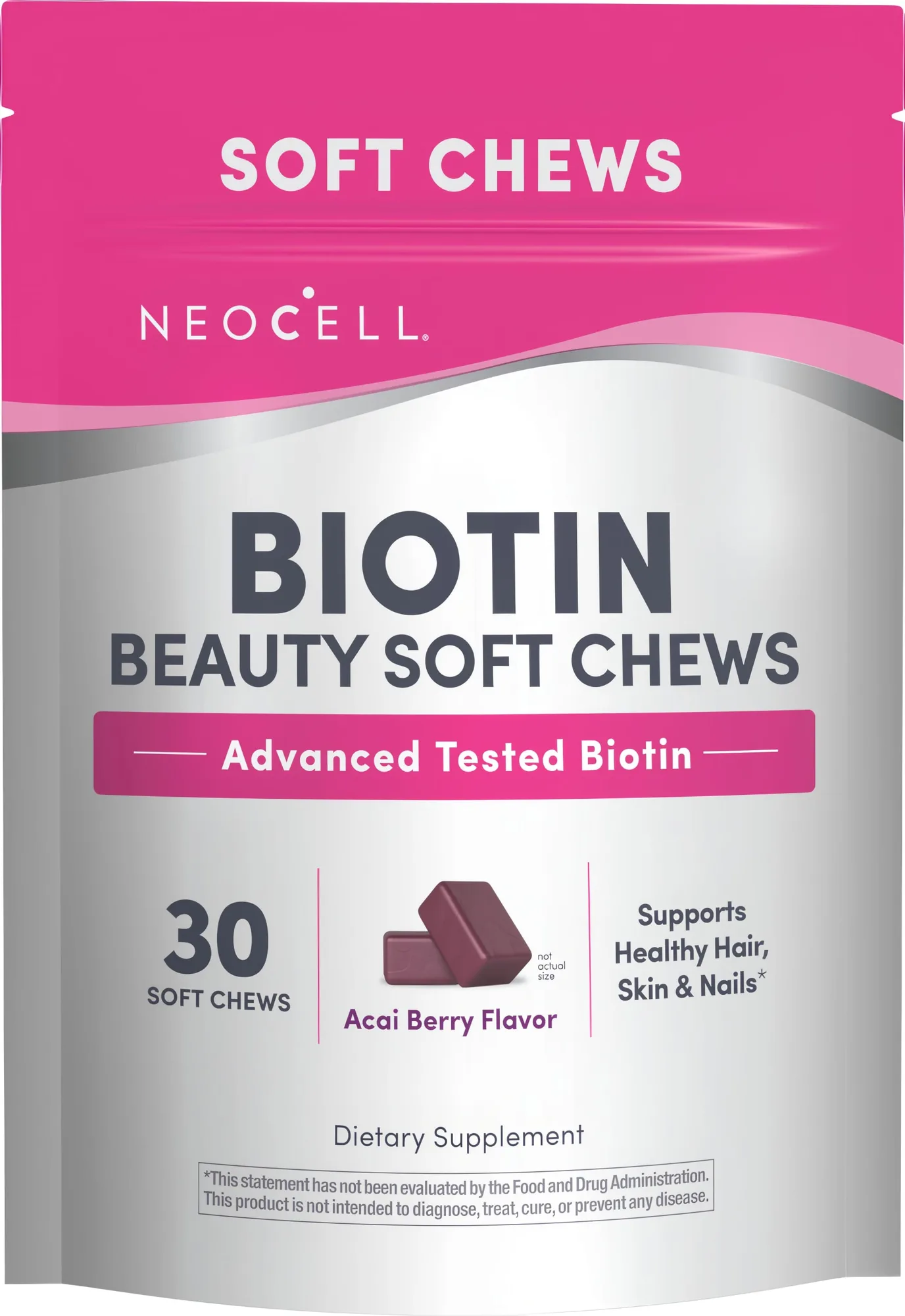 Biotin Beauty Acai Berry Smak, 30 velsmakende myke tyggetabletter