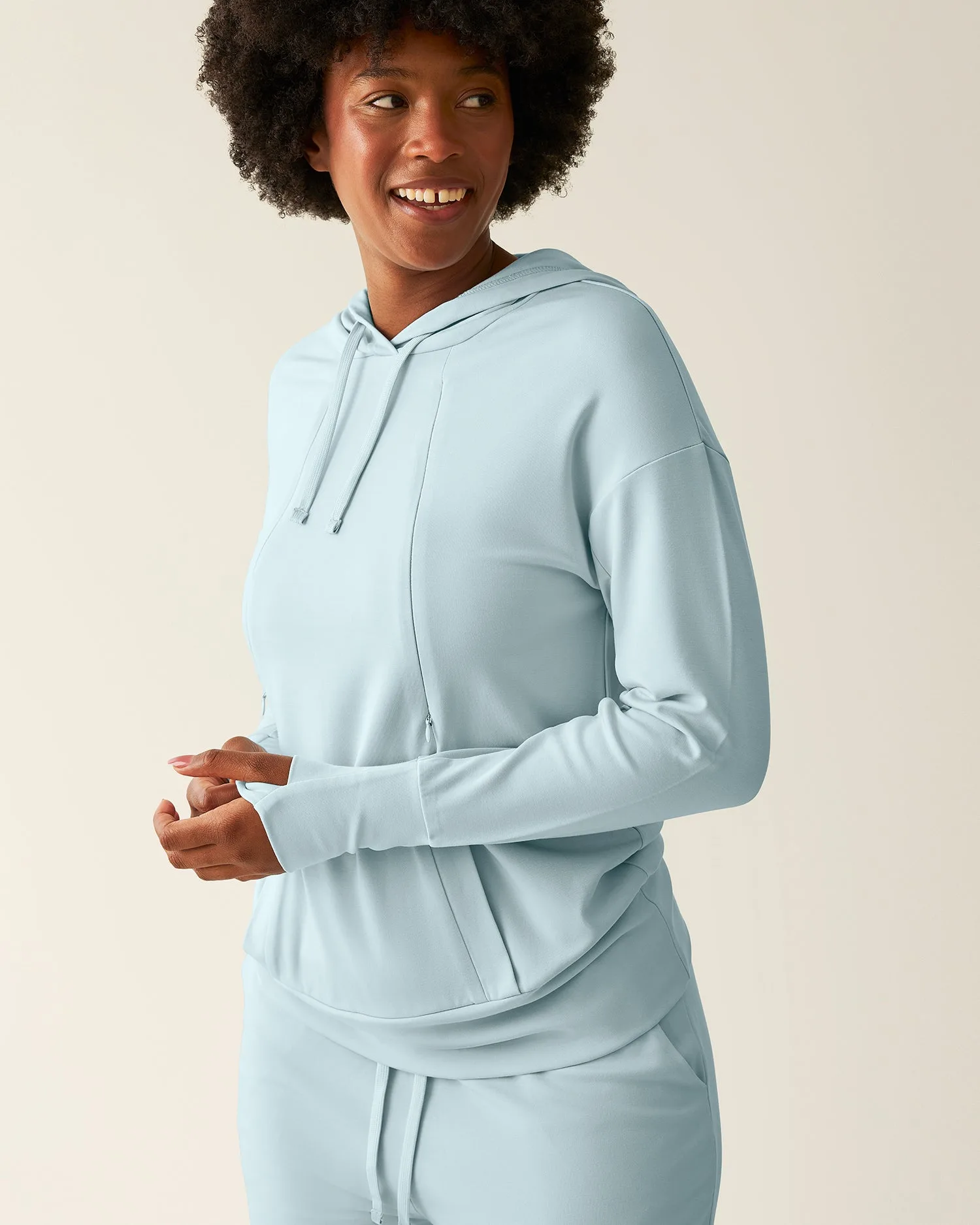Brushed Bamboo Maternity & Nursing Hoodie | Powder Blue