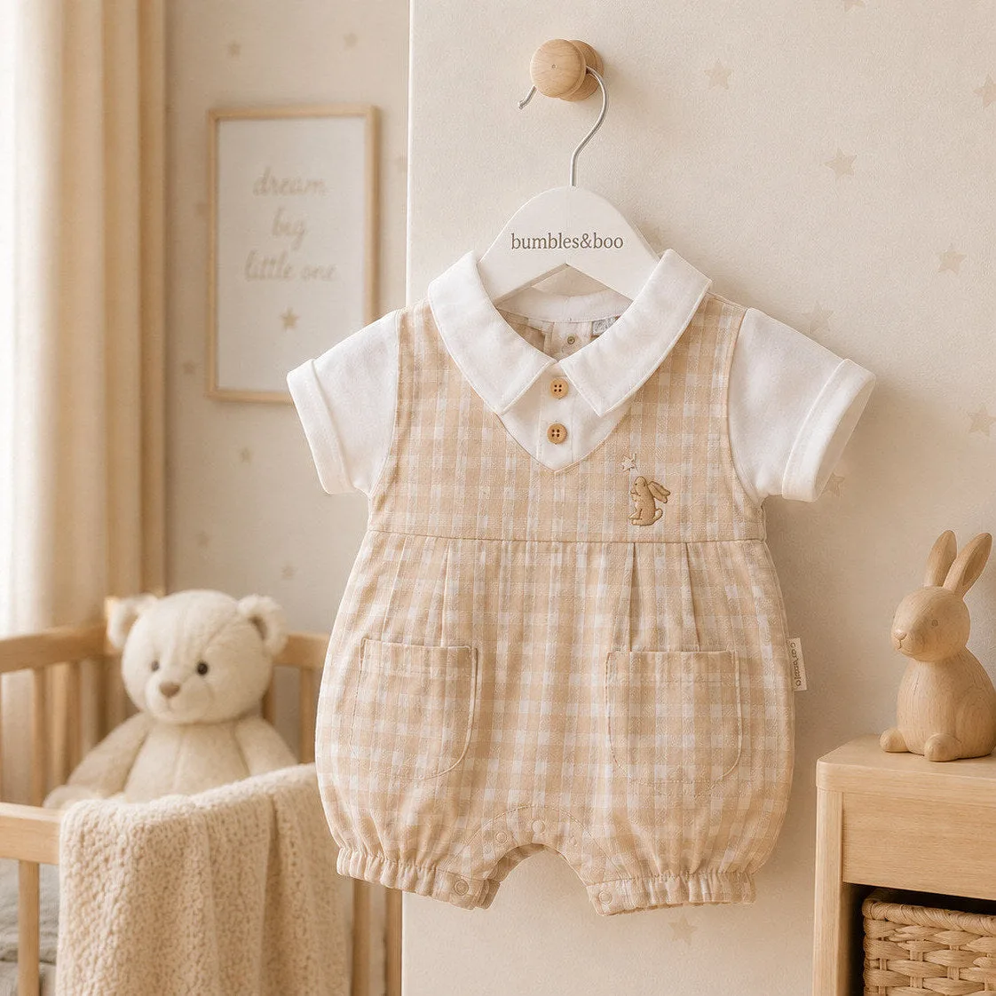 Baby Boys Chequered Romper with White Collar