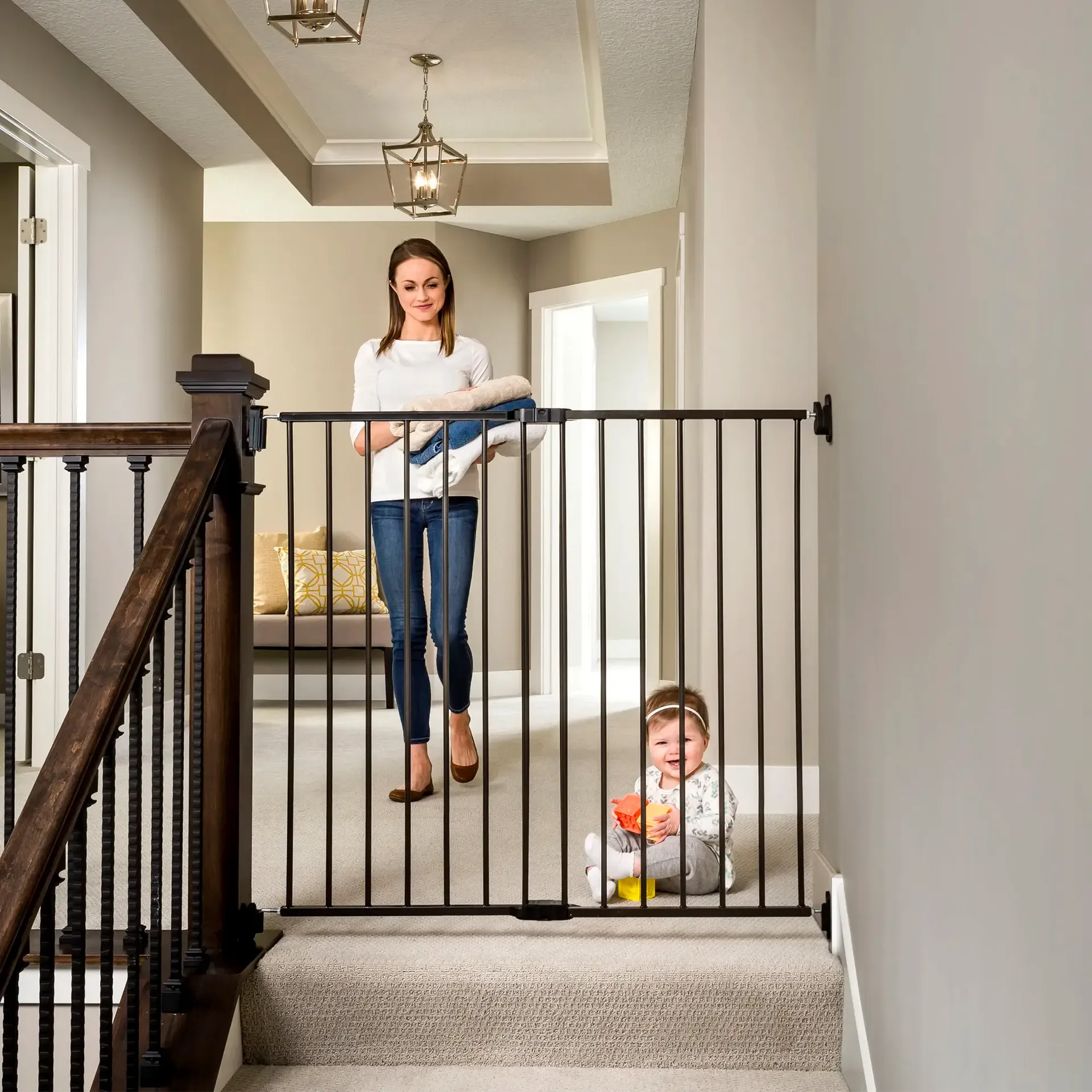 Extra Tall Top of Stairs Gate - Hardware Mounted - Black