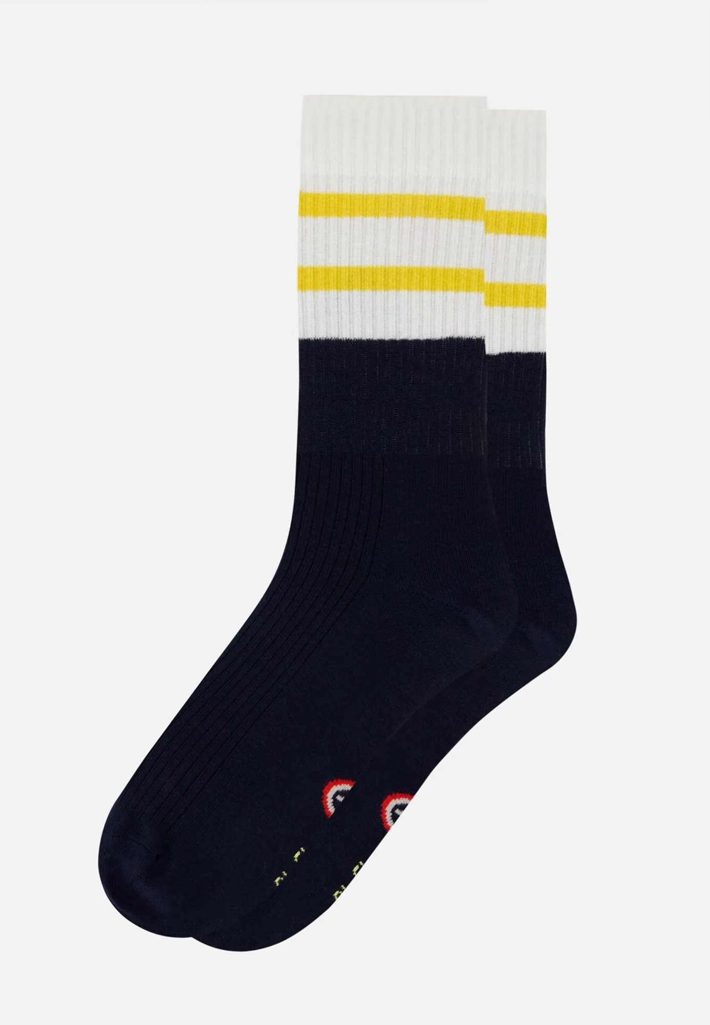 Mid-Cut Sportsocken gestreift gelb und marineblau - Wilfried Bloc Jaune Citron Marine