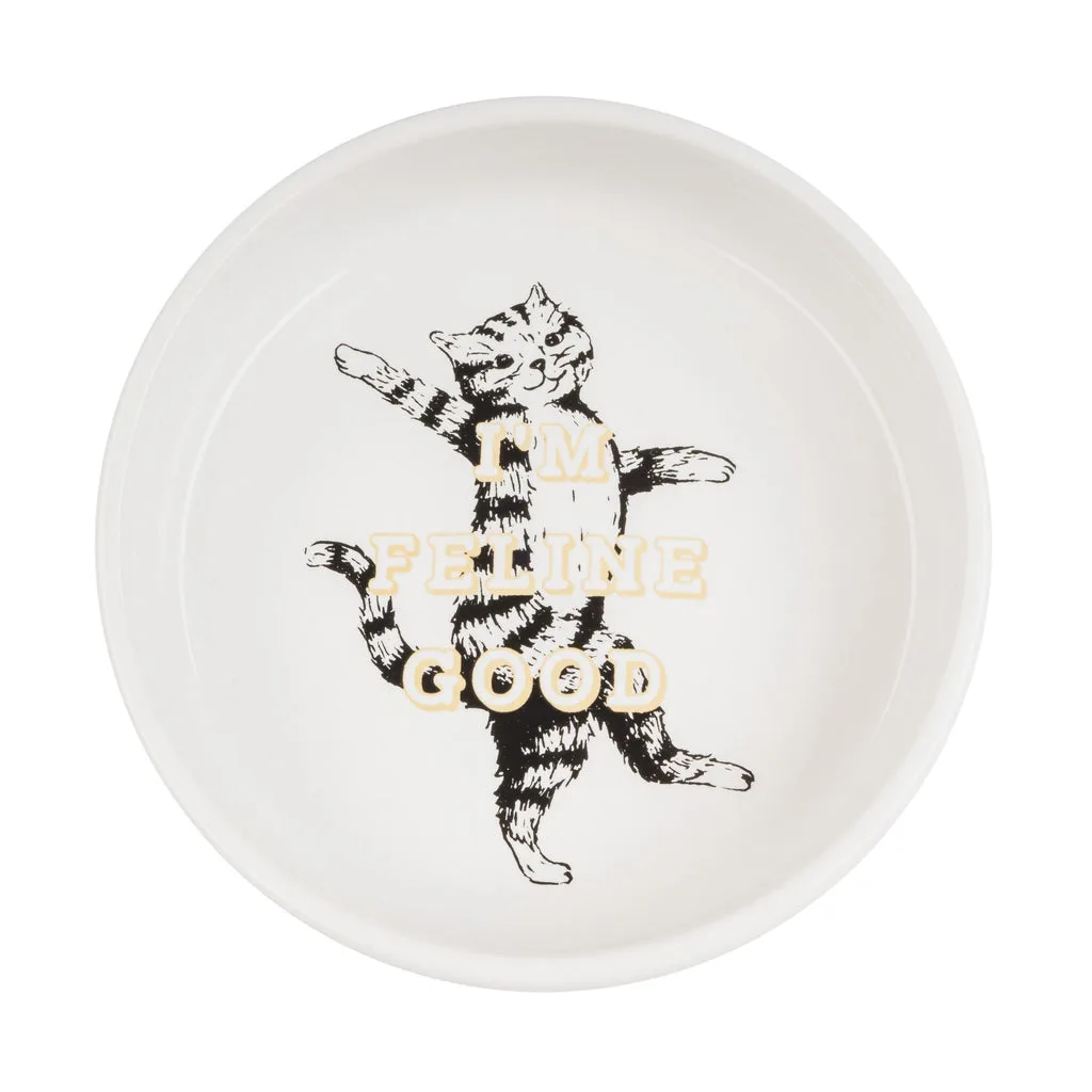Czuję się kocim szczęściem - ceramiczna miska dla kota - biała