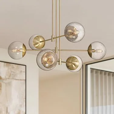 Possini Euro Rigsby 32 Inchw Soft Gold And Water Glass 6 Light Chandelier 5904n