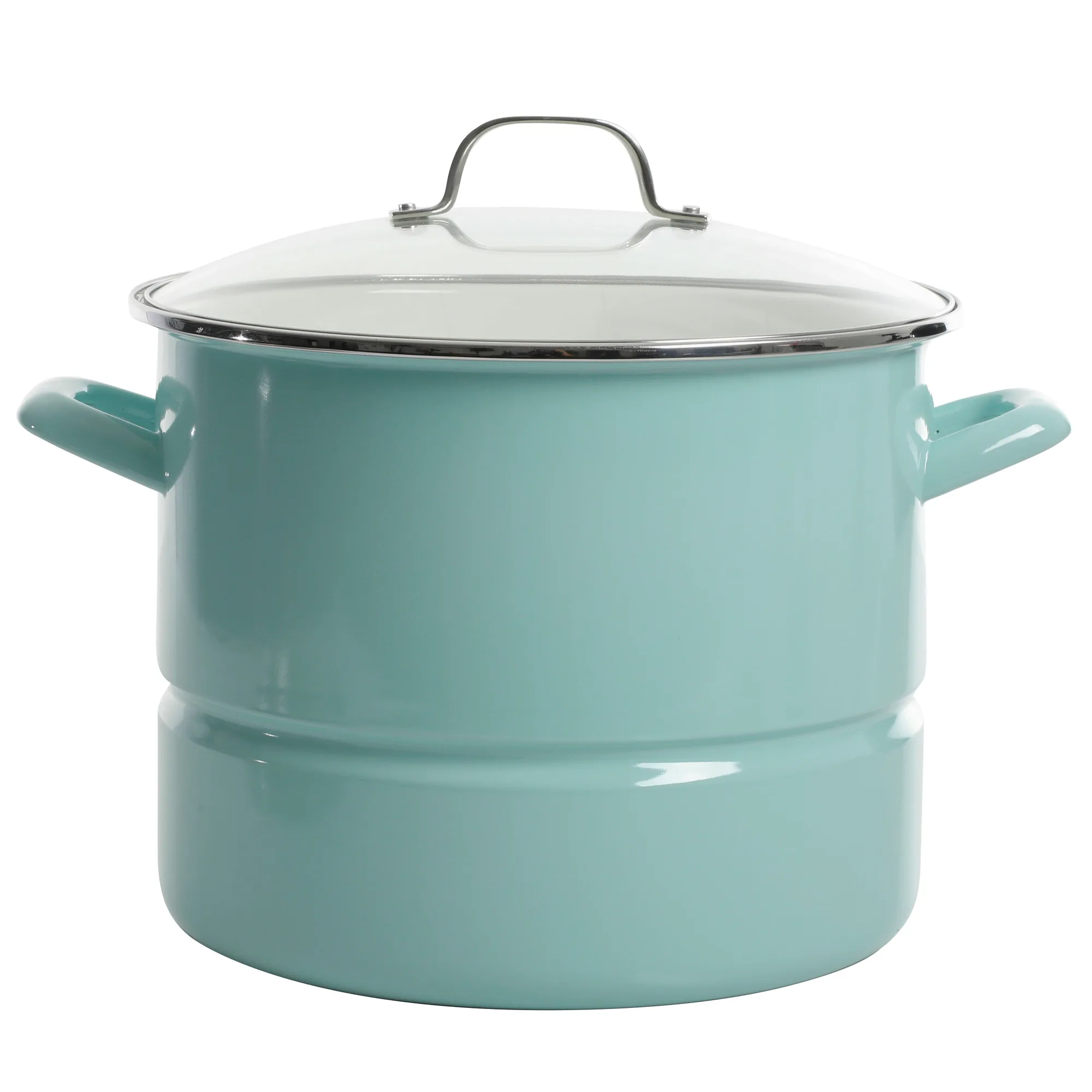 Kenmore Broadway 16-Quart Enamel on Steel Stock Pot with Steamer Insert & Tempered Glass Lid, Induction Compatible