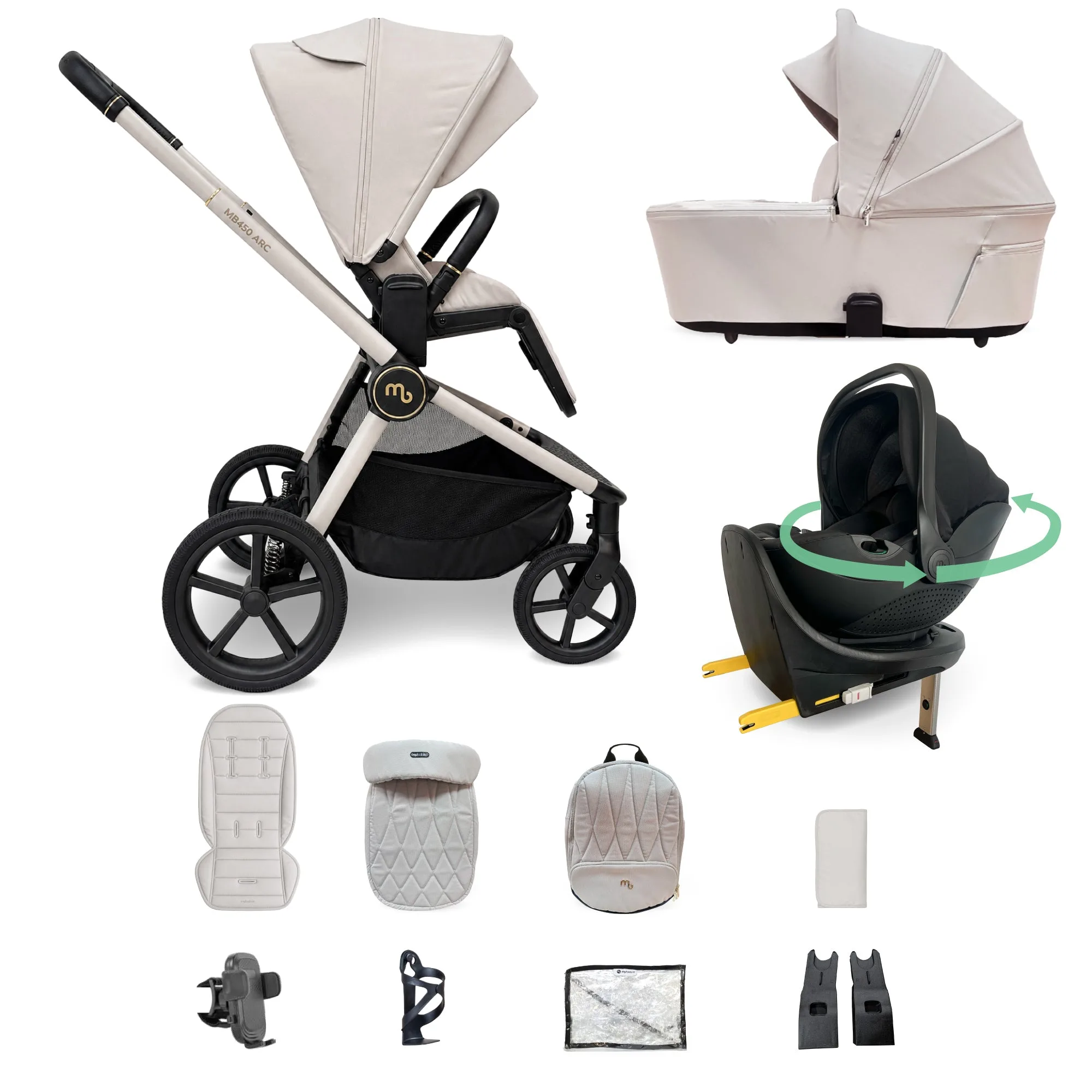 MB450 ARC 3-in-1 Travel System + Rotating Car Seat + Base - Royal Ivory