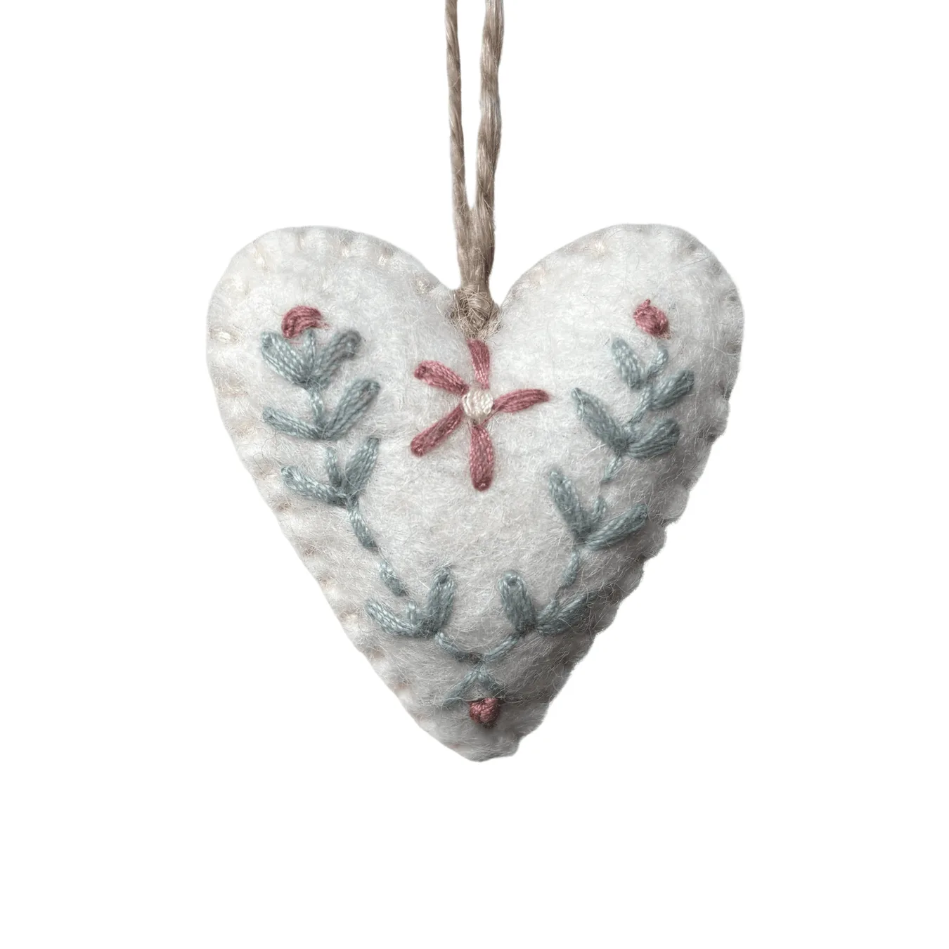 East of India Felt Embroidered Heart - White