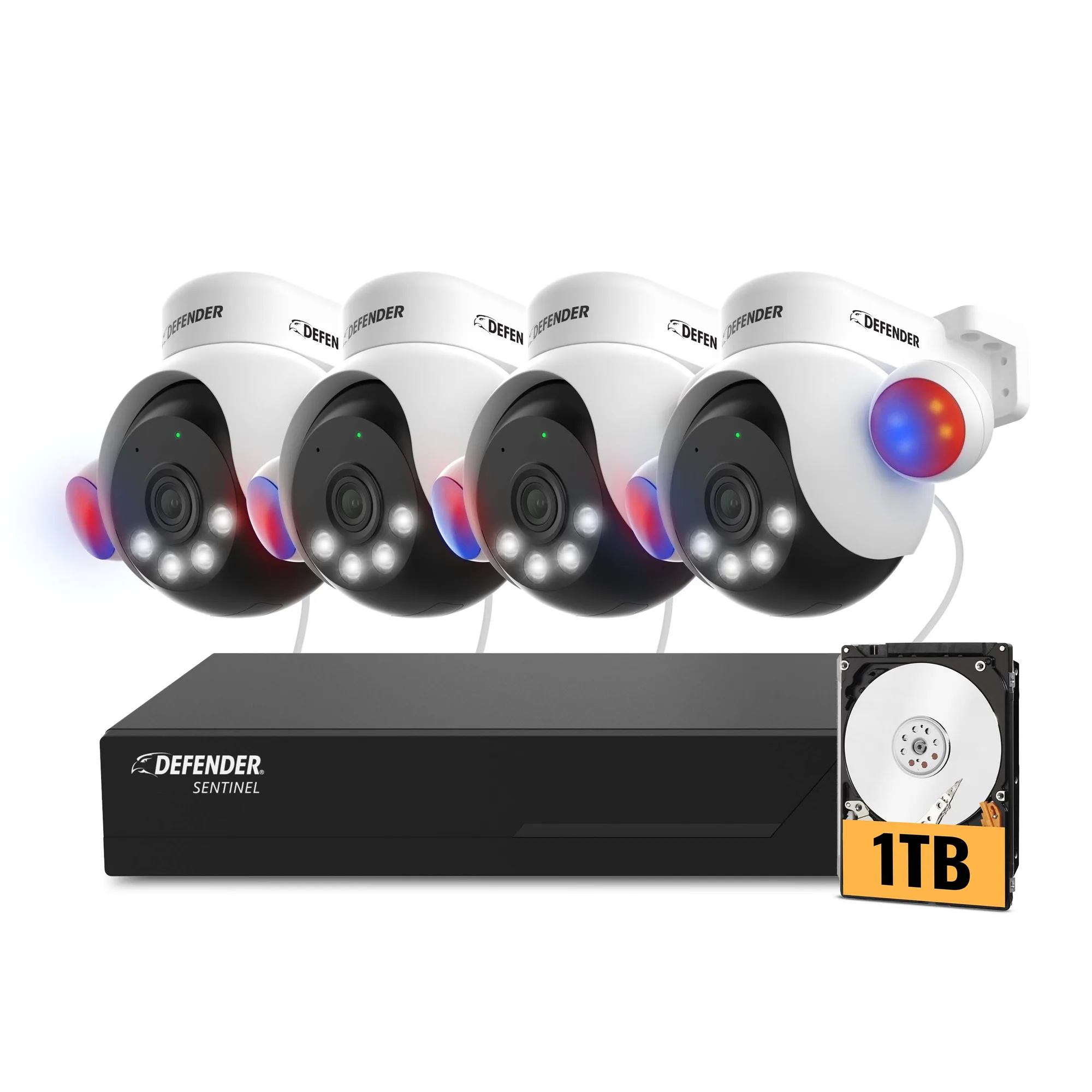نظام أمان NVR سلكي AI Powered Sentinel 4K PTZ 8 قنوات PoE، 4 كاميرات، قرص صلب 1 تيرابايت
