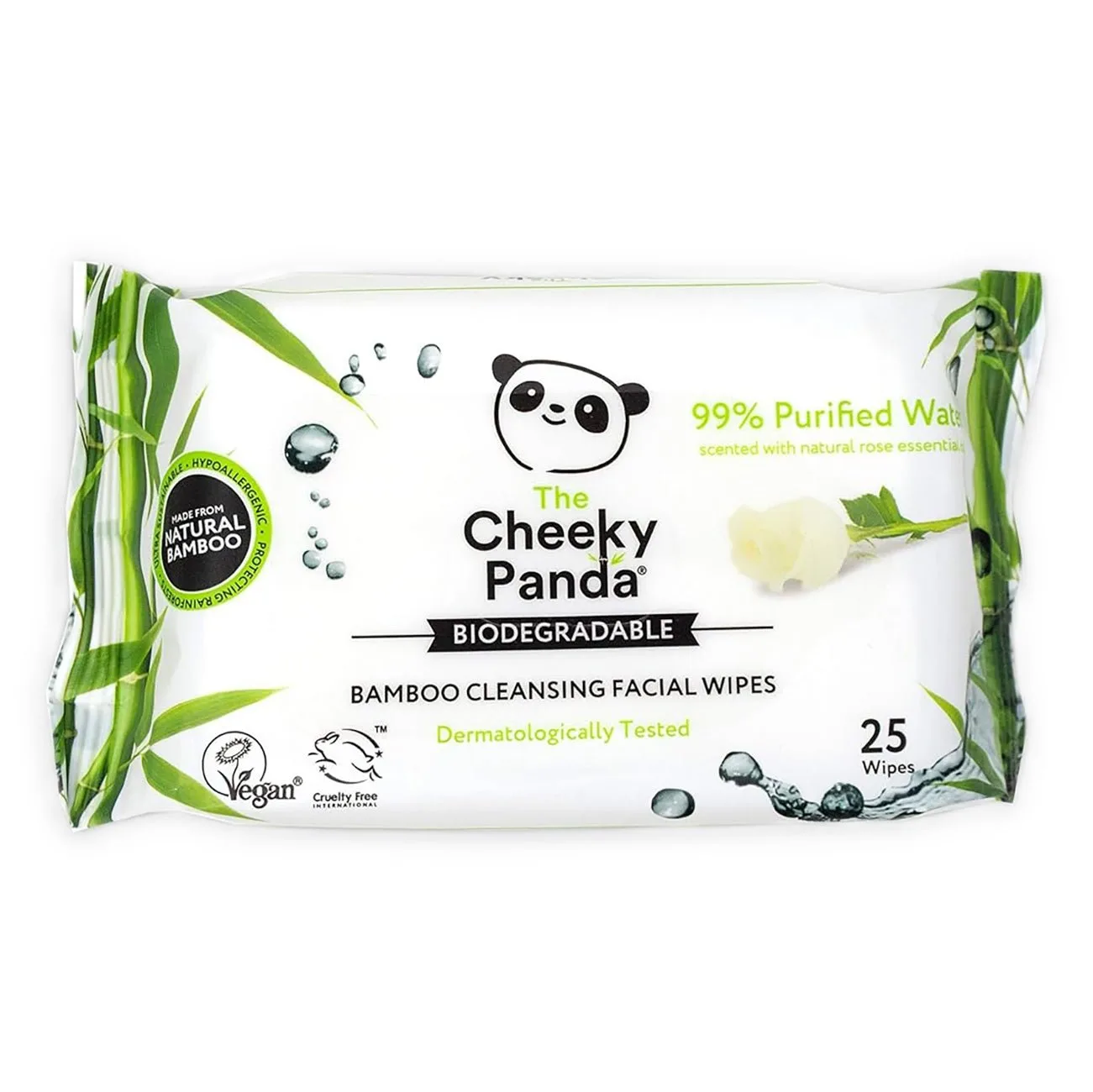 Rose Scented Bamboo Facial Cleansing Wipes 25wipes