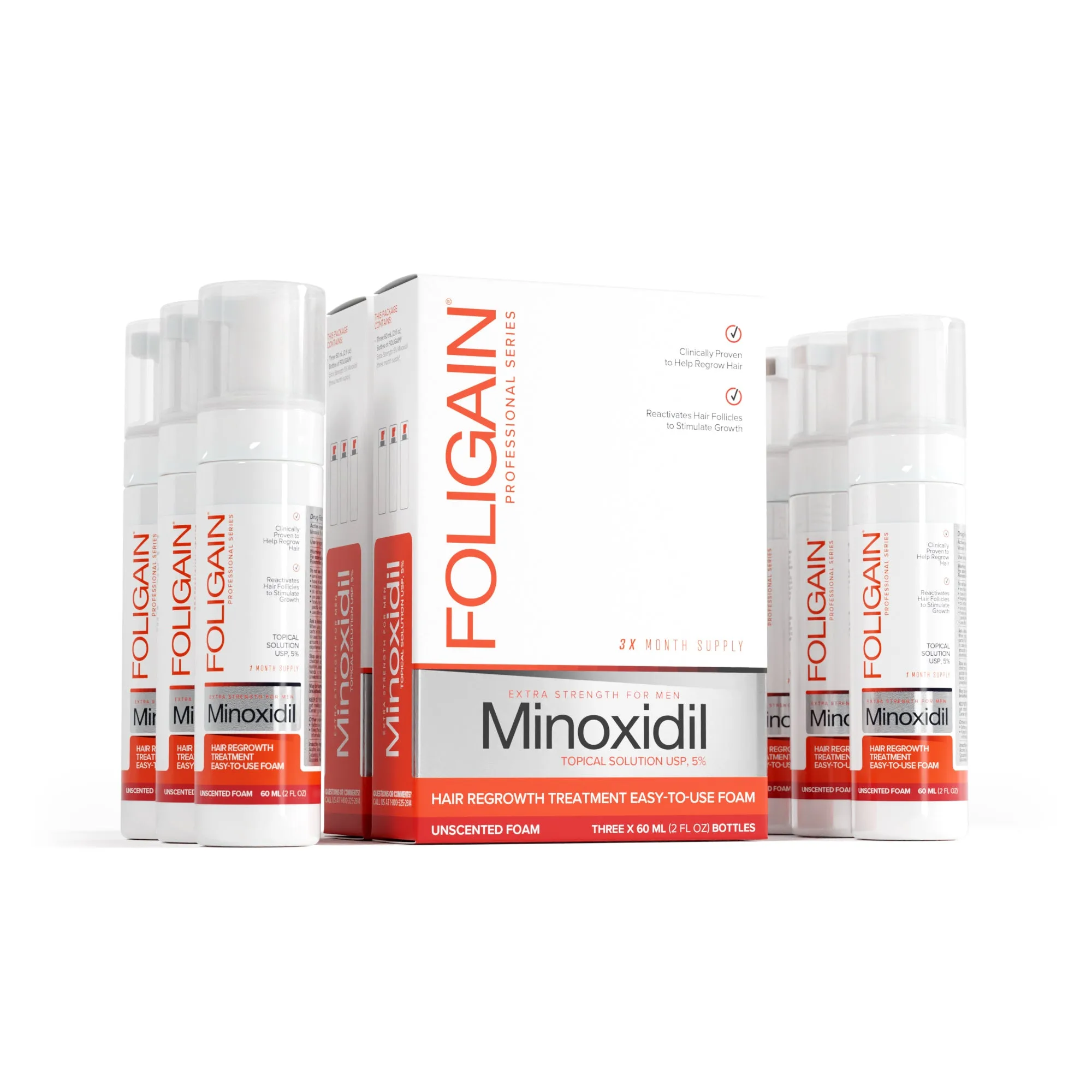 FOLIGAIN® Minoxidil 5% โฟมฟื้นฟูผมสำหรับผู้ชาย จำนวน 6 เดือน