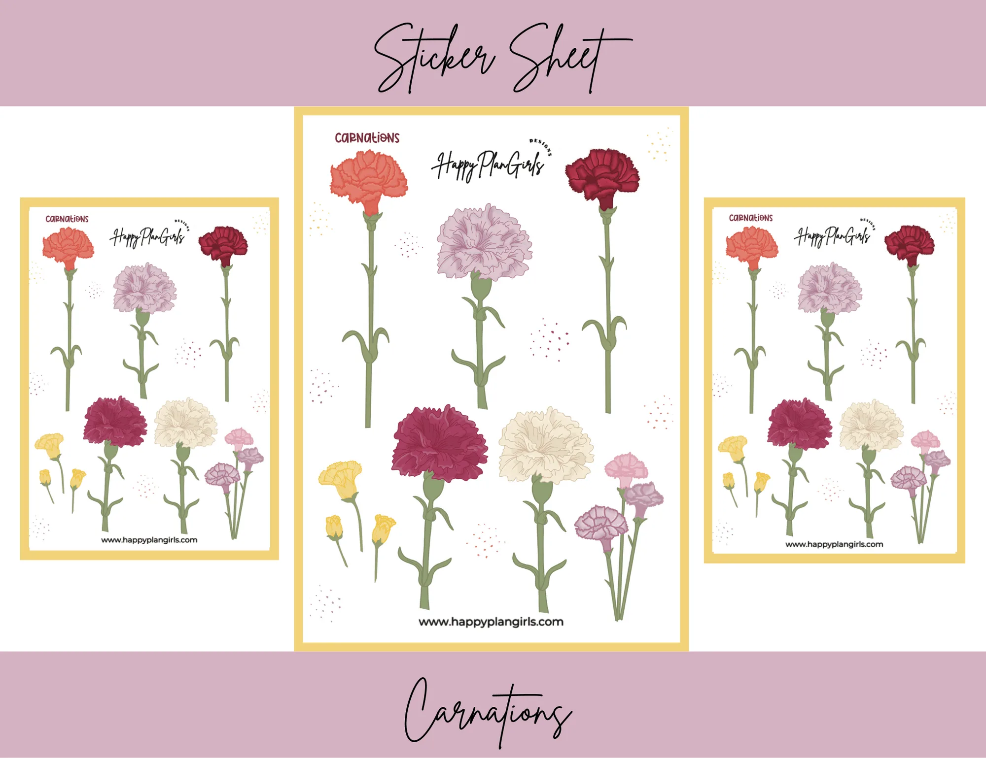 Hoja de pegatinas de claveles: ideas decorativas florales