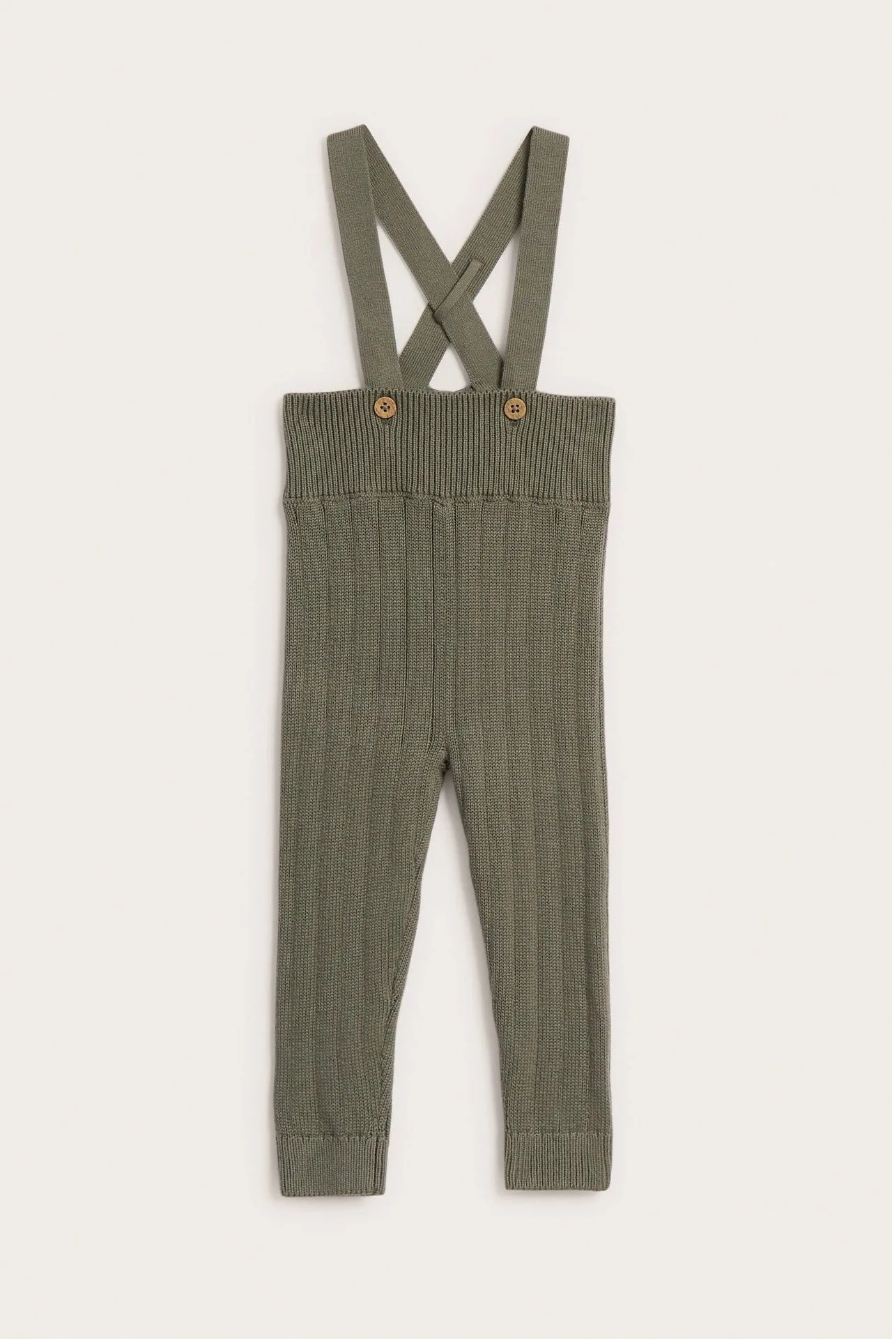 Legging vert tricoté à bretelles : taille et coupe