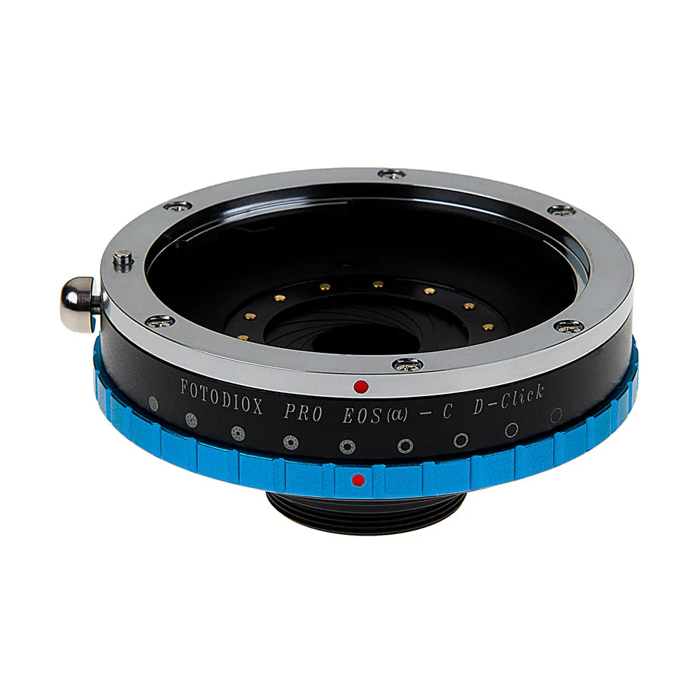 محول العدسة Fotodiox Pro - متوافق مع عدسات Canon EOS (EF فقط، وليس EF-S) D/SLR لكاميرات C-Mount (تركيب لولبي 1 بوصة) السينمائية وكاميرات CCTV مع غشاء فتحة مدمج