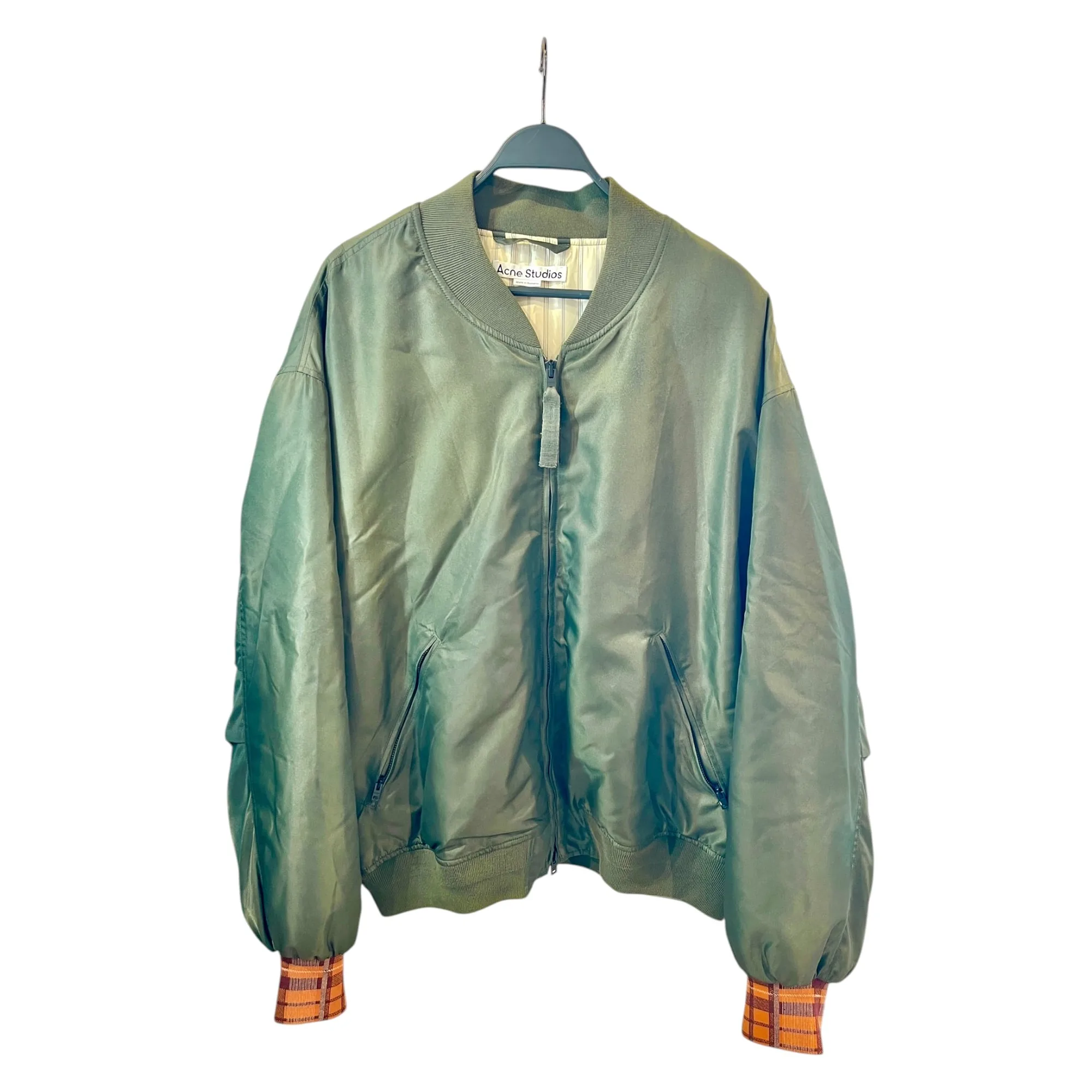 Acne Studios/飛行夾克/50/聚酯纖維/卡其色/無領/橘袖緞面轟炸機夾克