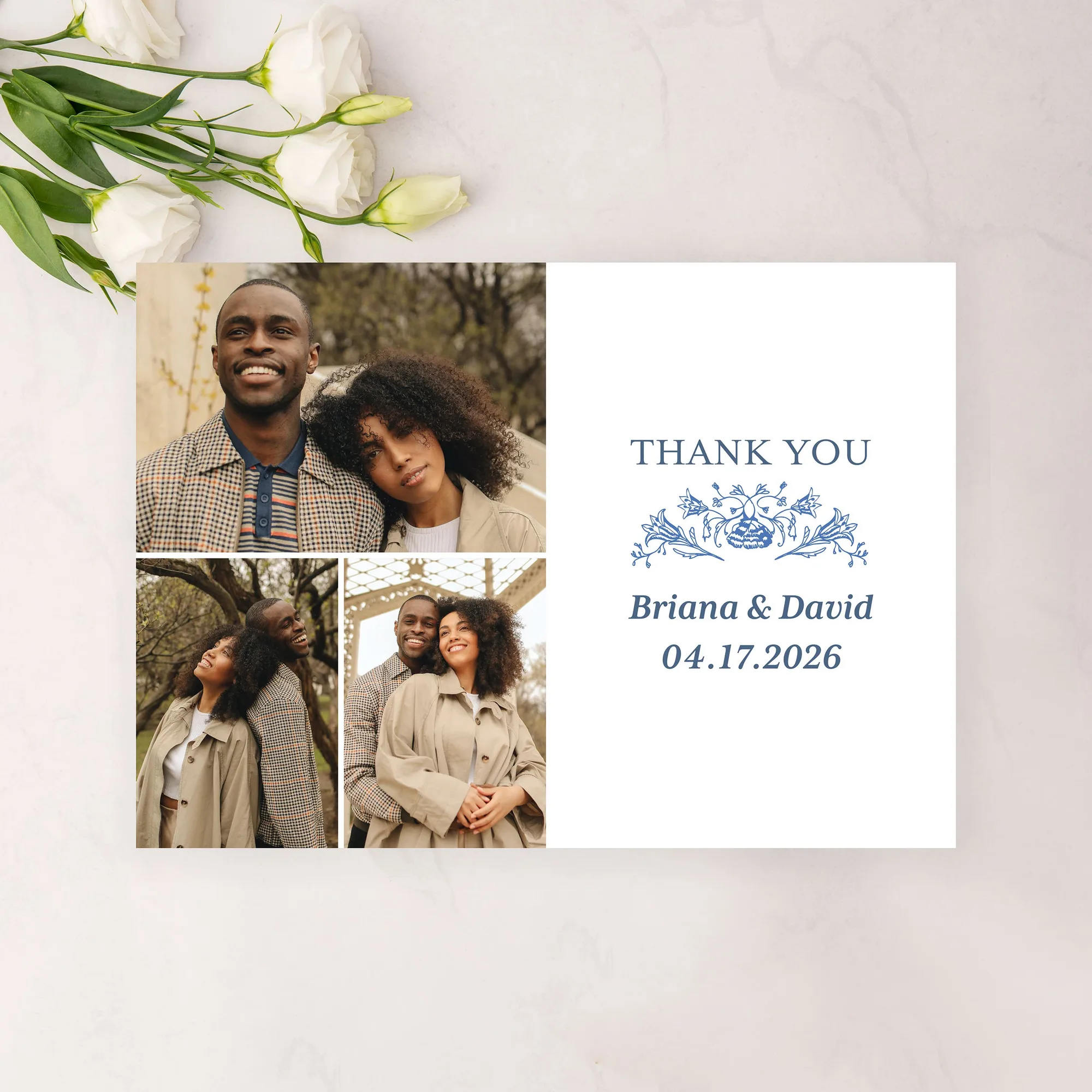 Landscape Custom Printed Multi-Photo Collage Thank You Cards - Vintage Elegance