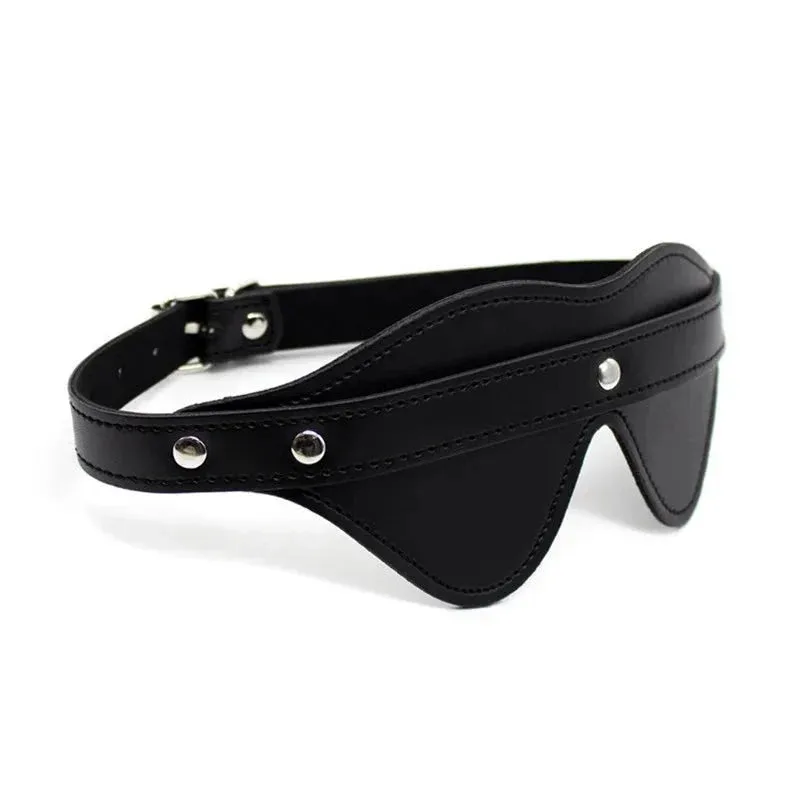 Studded Leather Blindfold Mask with Zip Strap
