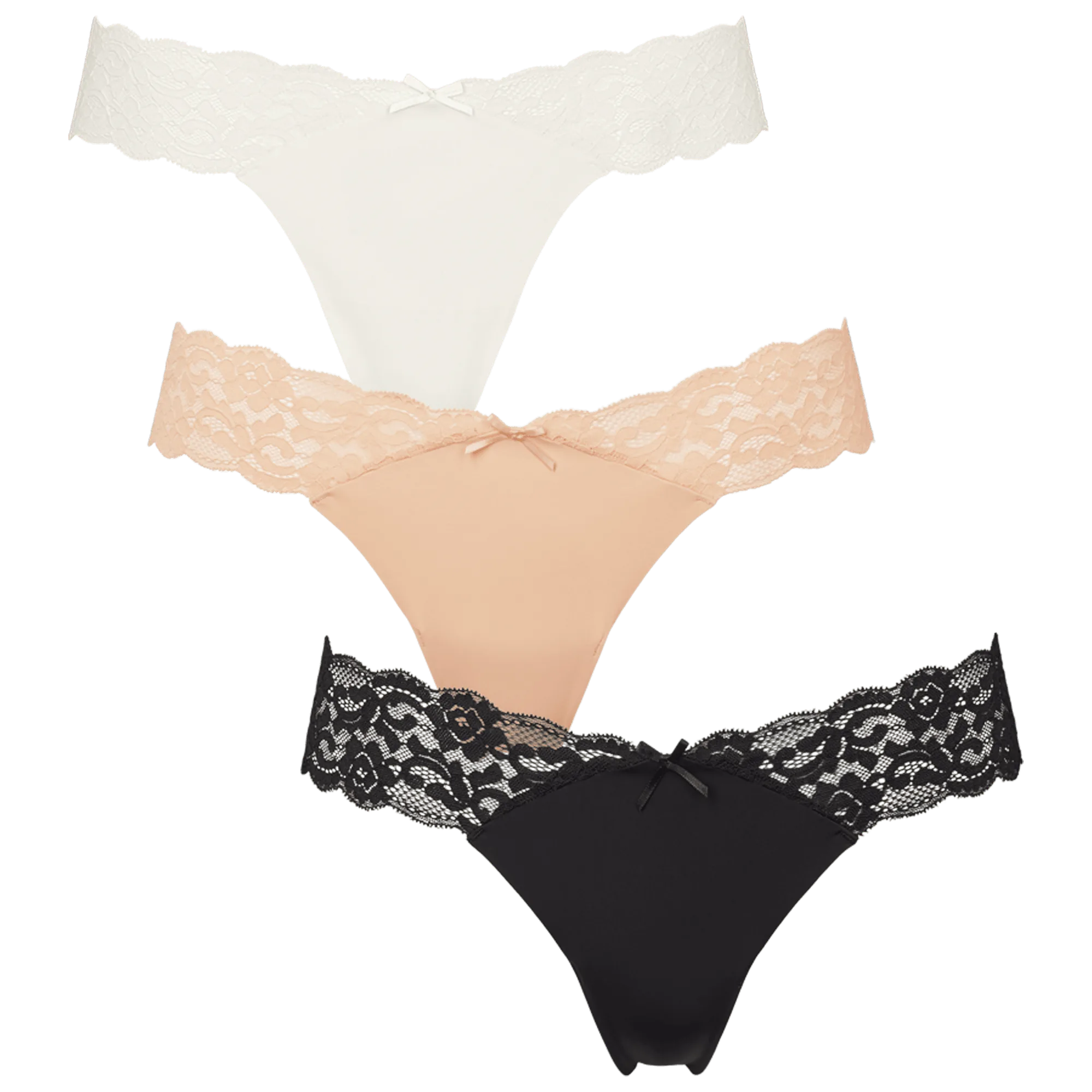 Seamless string w lace on side 3-pack - Multi colour