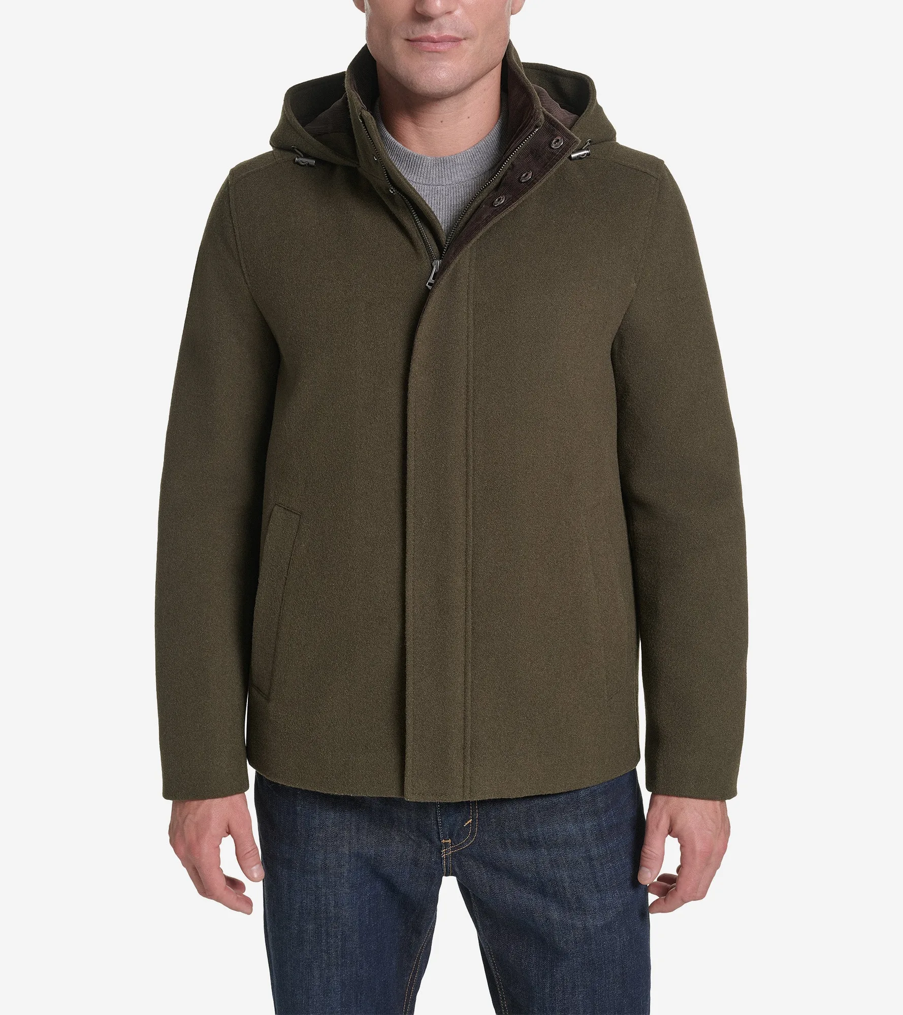 Cappotto in lana con cappuccio da uomo