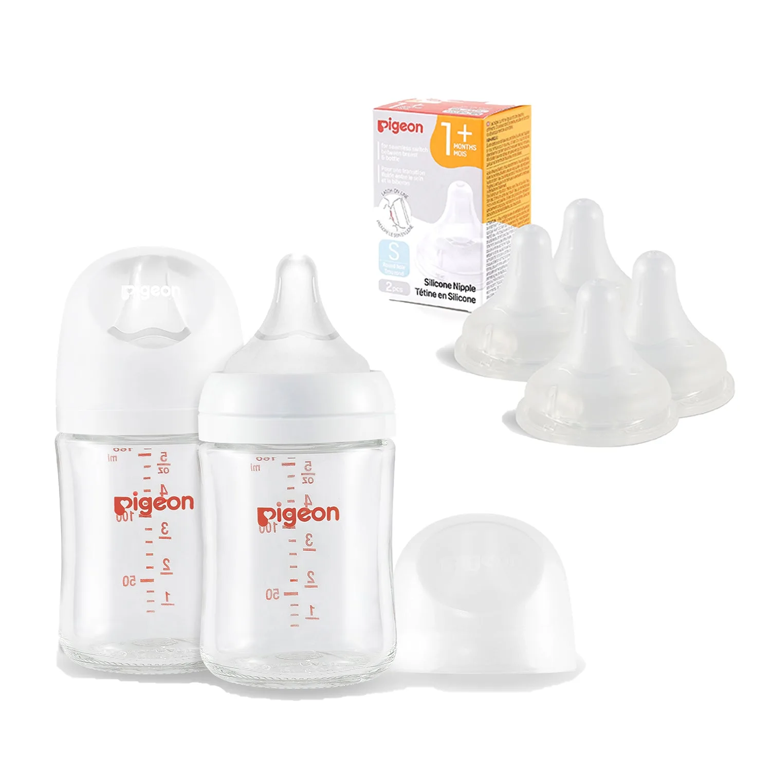 Biberon in vetro 5,4 oz (1+ mesi), confezione da 2 con tettarella in silicone (S)