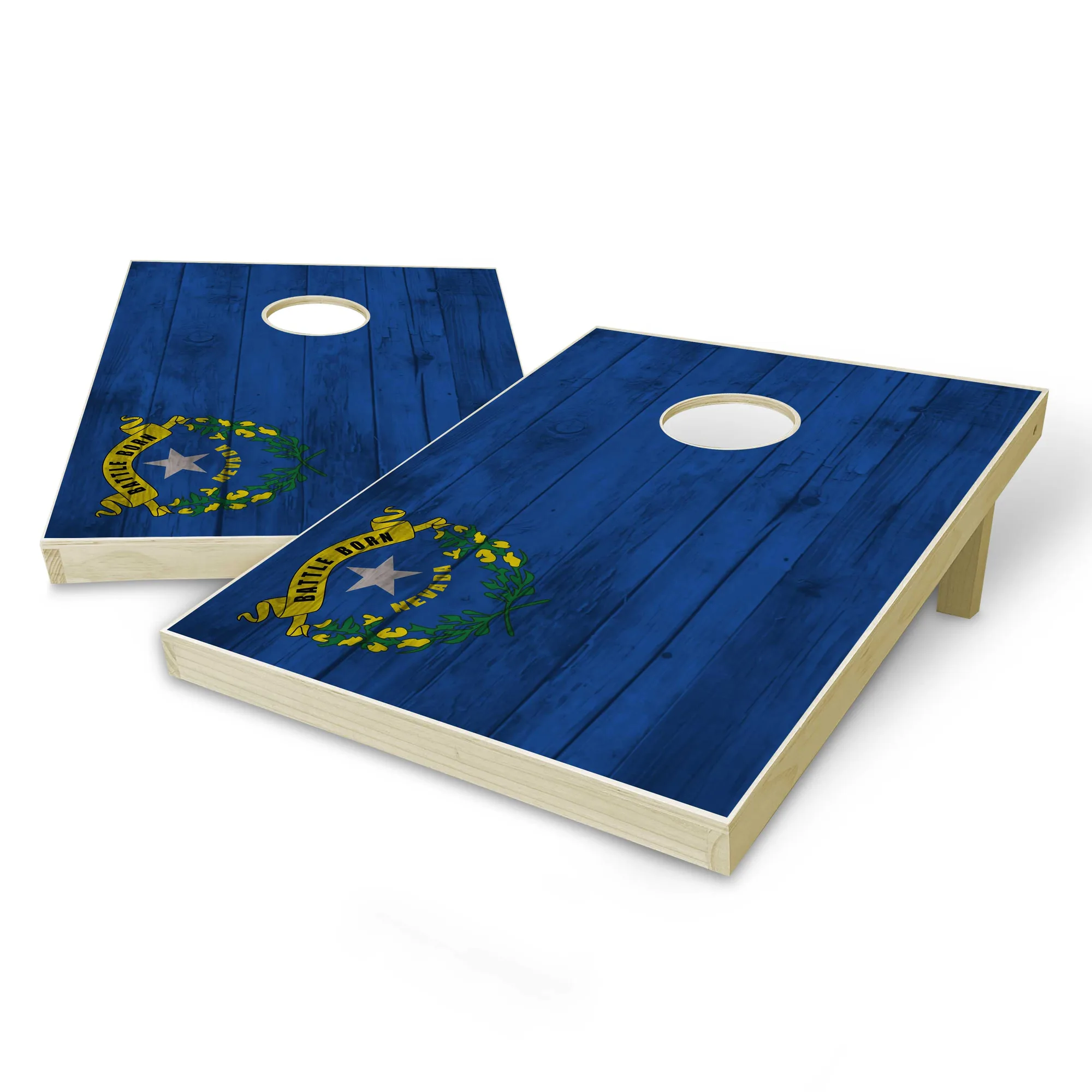 Nevada State Flag Tailgate Cornhole Set - Distressed Wood