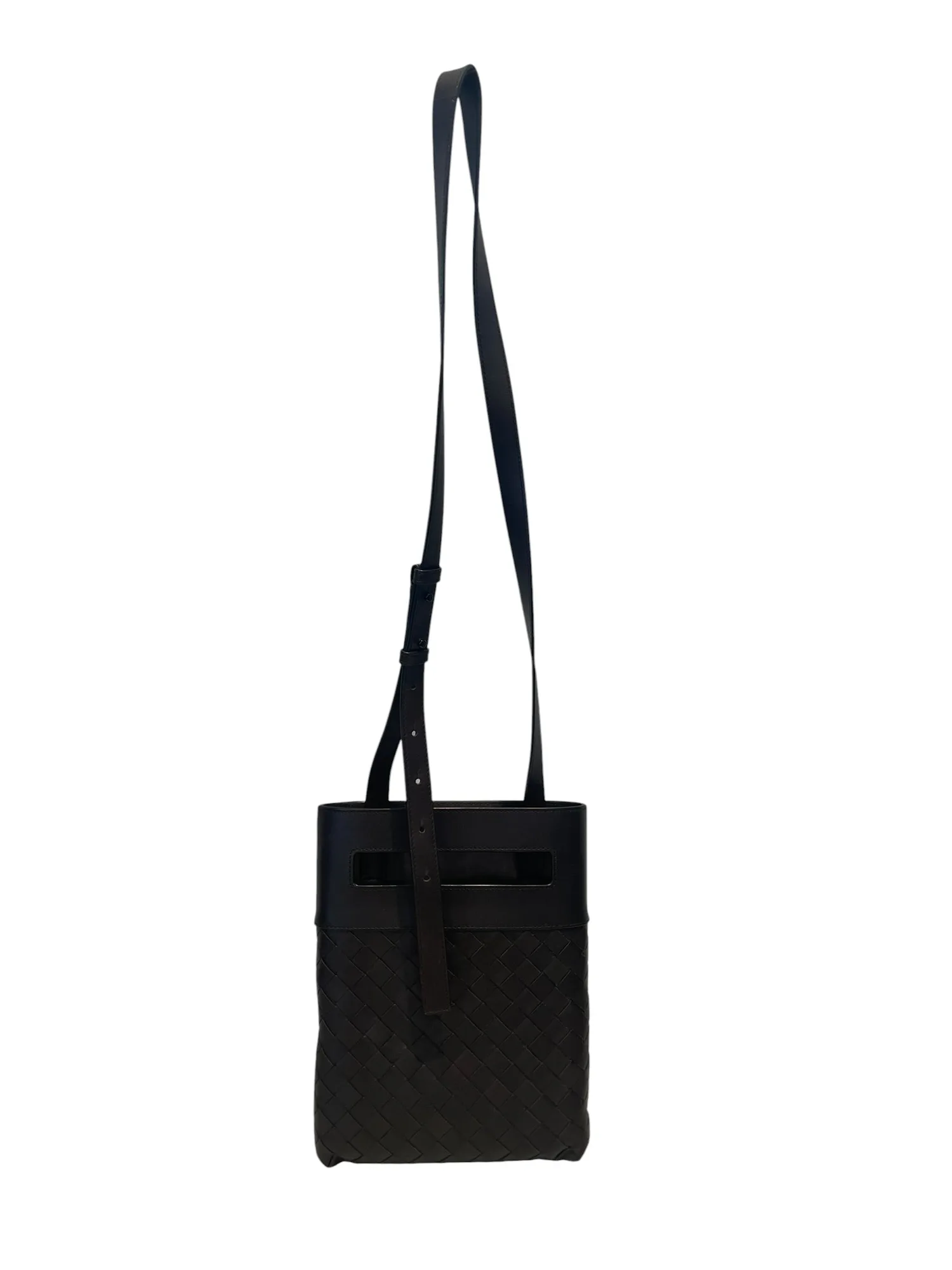 BOTTEGA VENETA/Bolso bandolera/Piel/NEGRO/Slot Messenger Intrecciato
