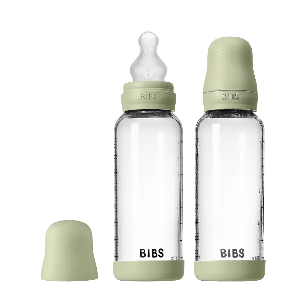 Baby Glass Bottle Set 240ml 2 Pack Silicone - Sage