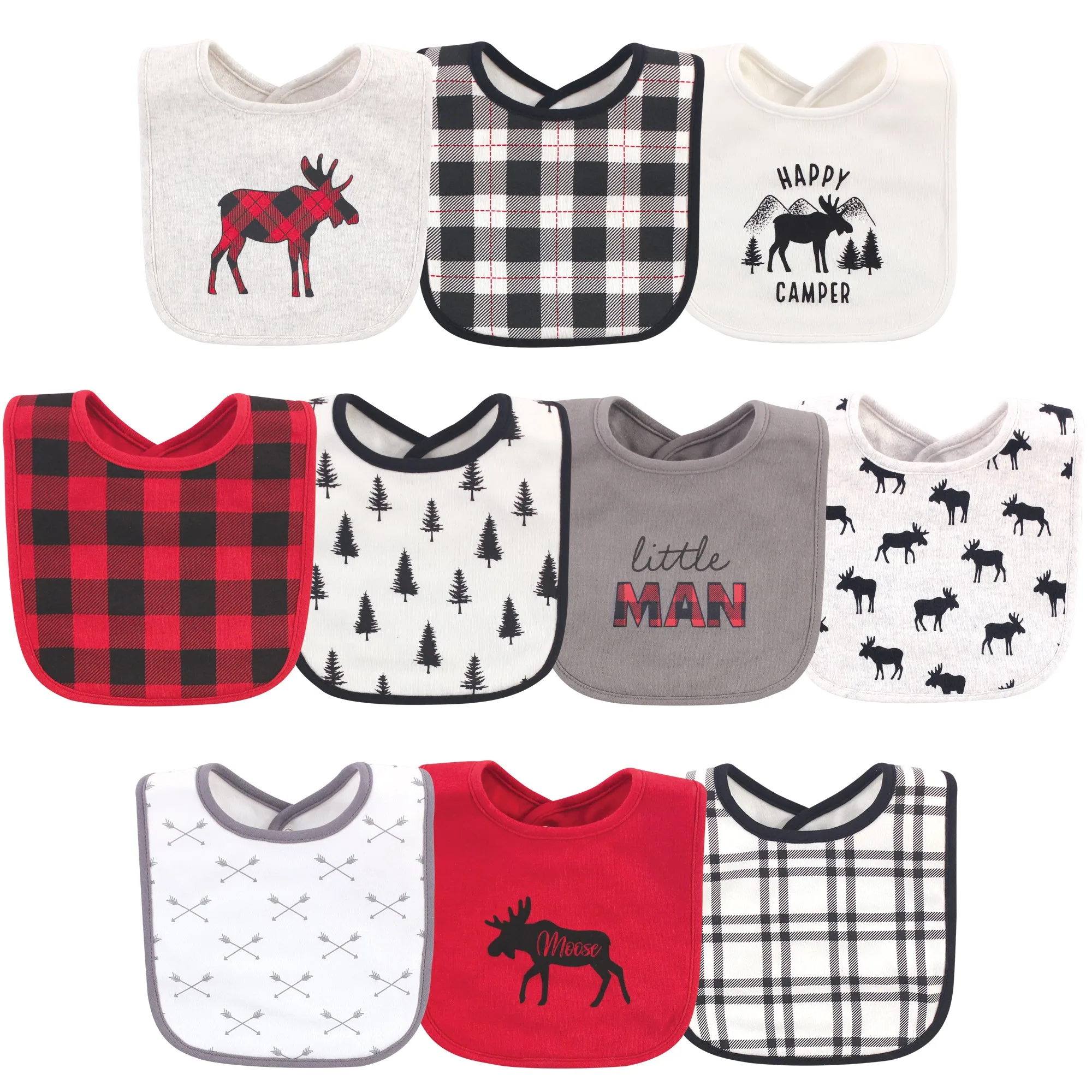 Hudson Baby Cotton Bibs, Buffalo Plaid Moose, One Size