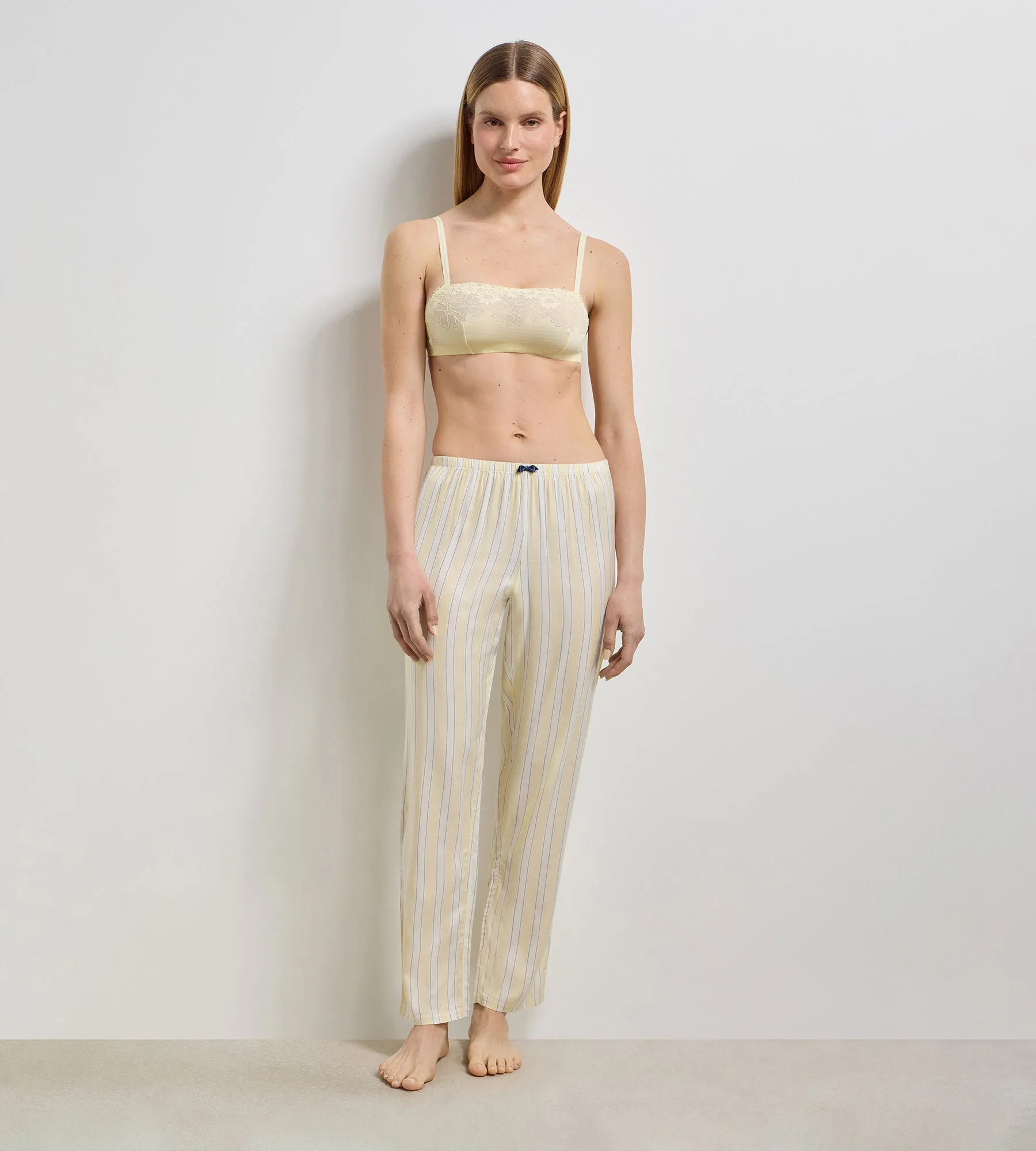Pantalón de pijama twill rayado crudo amarillo Slow Days Fresh Vibes
