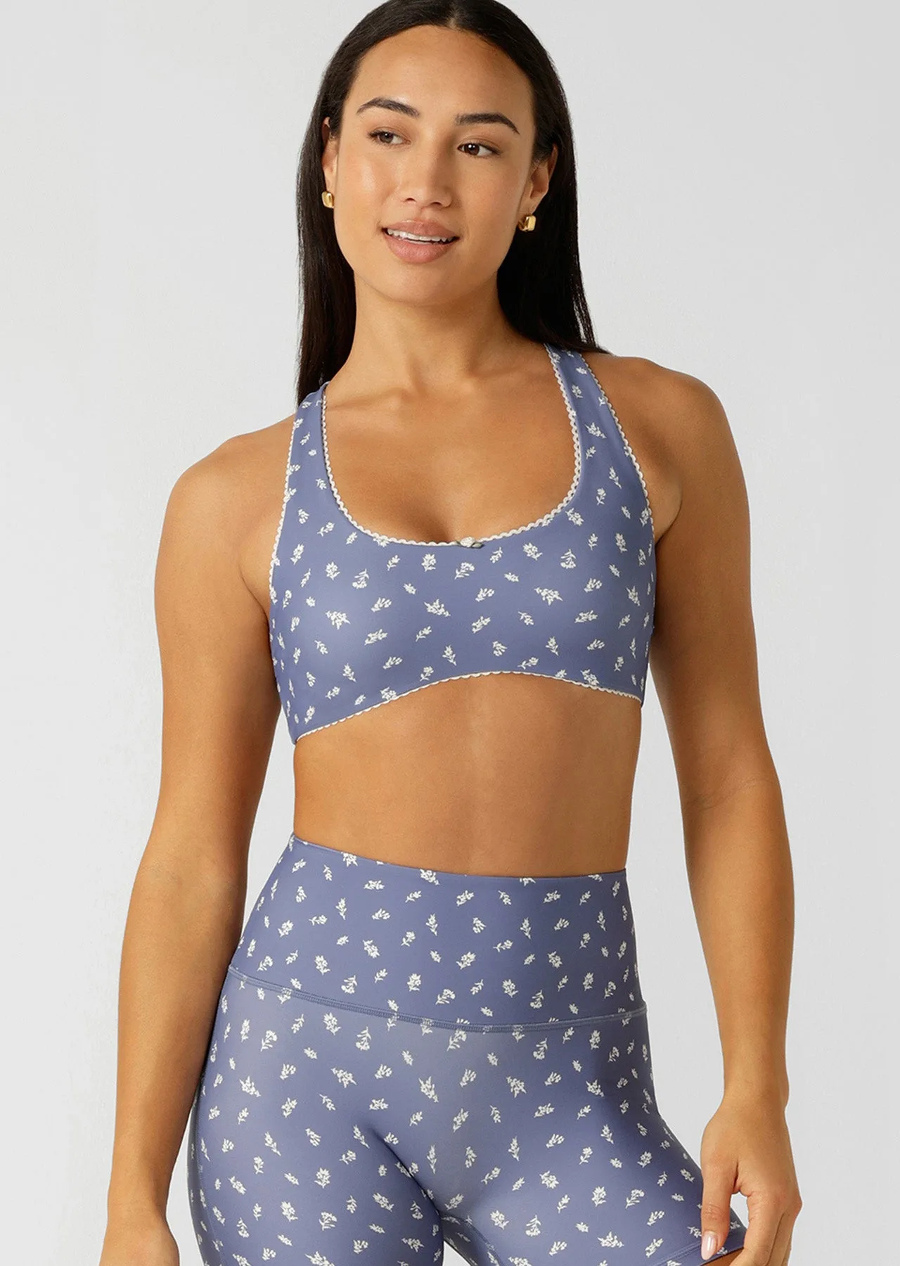 Blue Fleur Racer Back Sports Bra