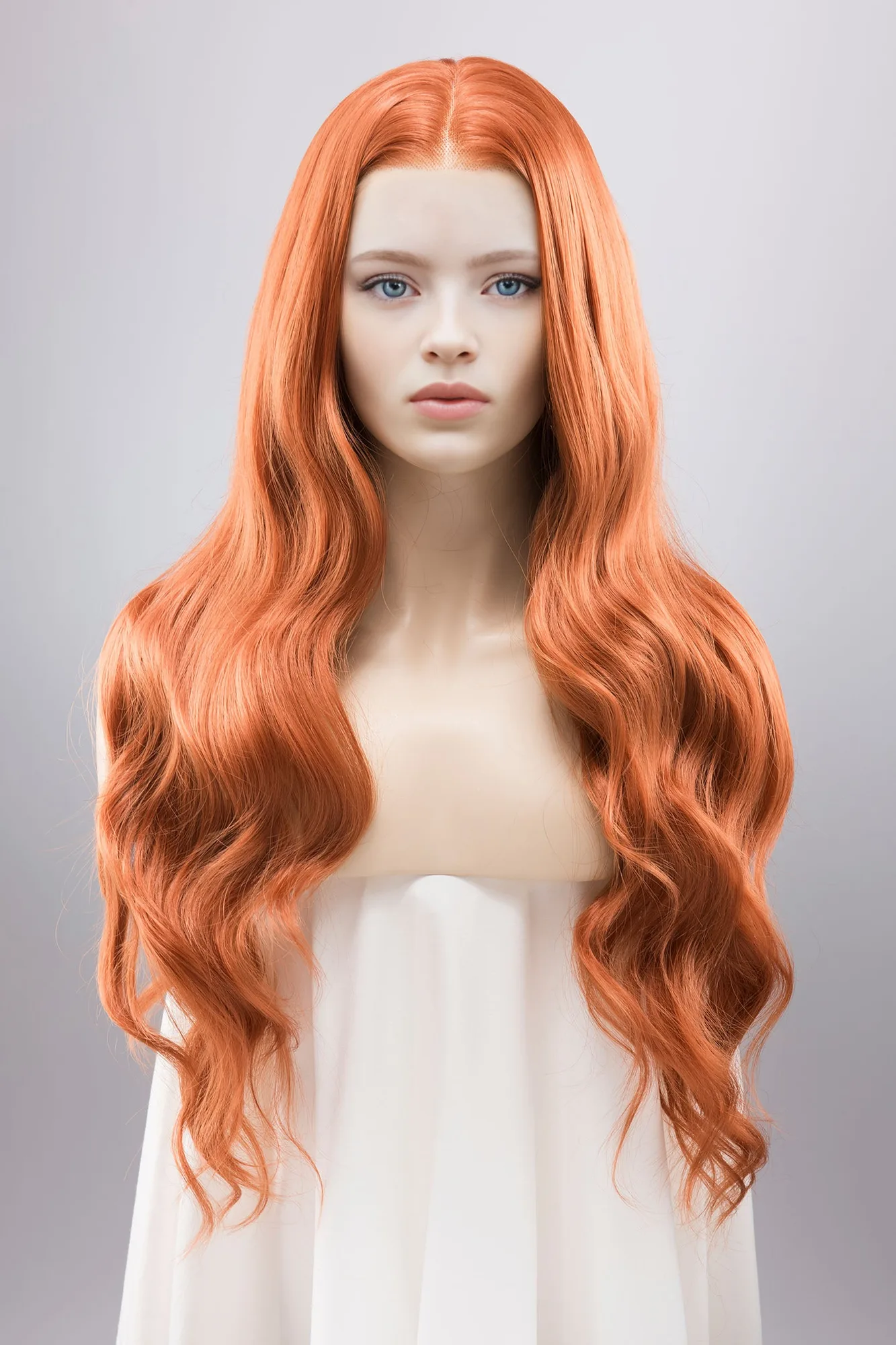 Perruque synthétique ondulée à lacets frontaux rousse gingembre Max