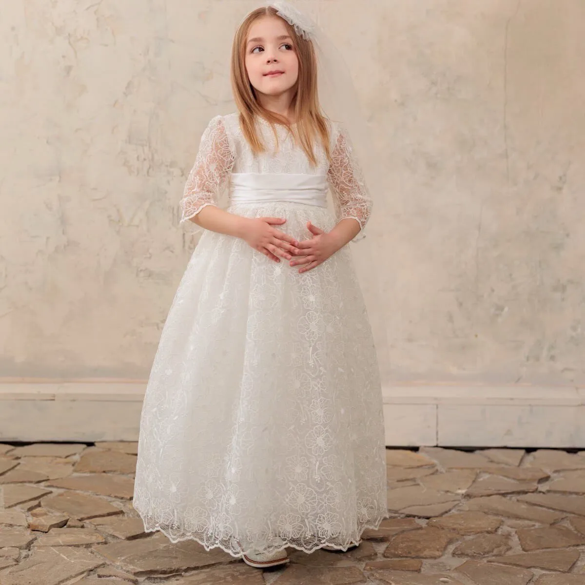 CECILIA Communion Dress with Headband Veil