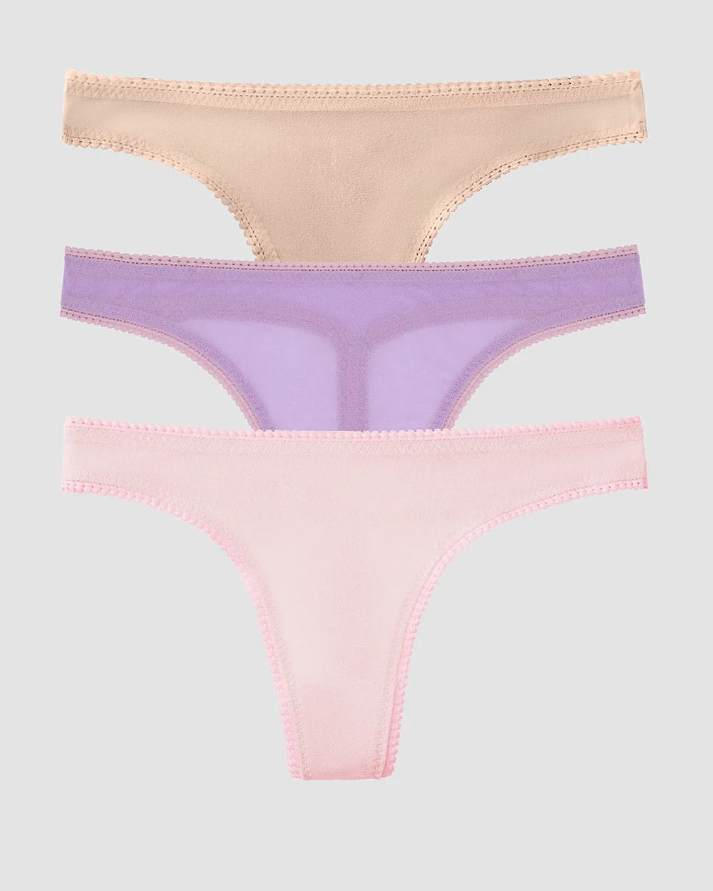 Gossamer Mesh Hip G Thong Underwear 3 Pack - Peony Rich Lavender Champagne