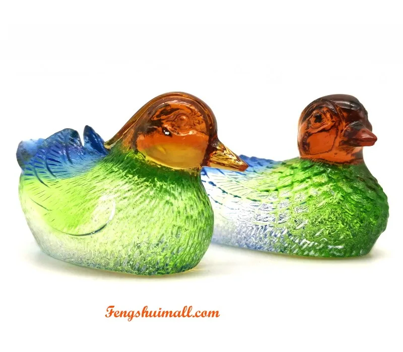 Pair of Colorful Liuli Glass Mandarin Ducks for Love