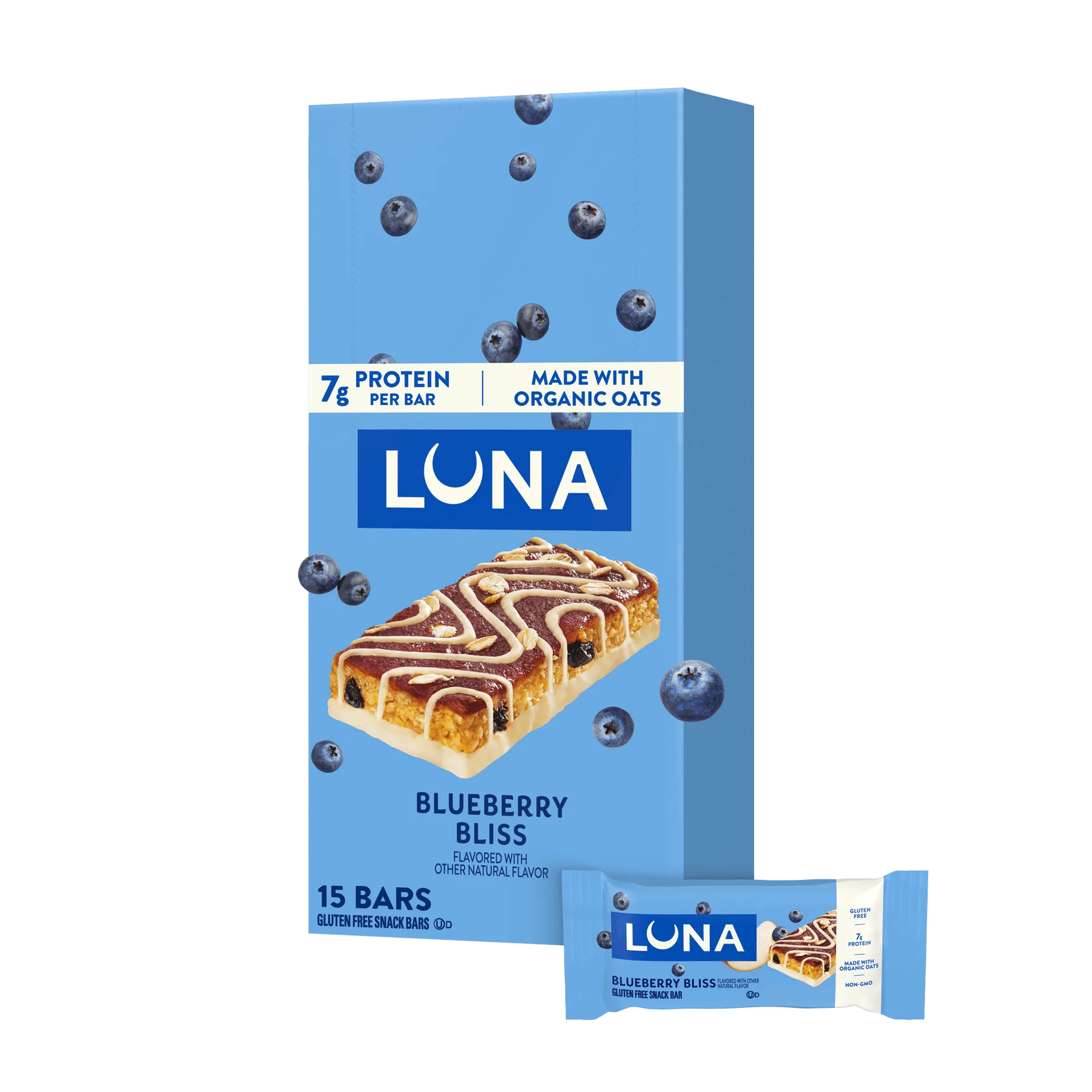 LUNA Bar Blueberry Bliss Flavor Gluten Free Snack Bars, Non-GMO Protein Bars