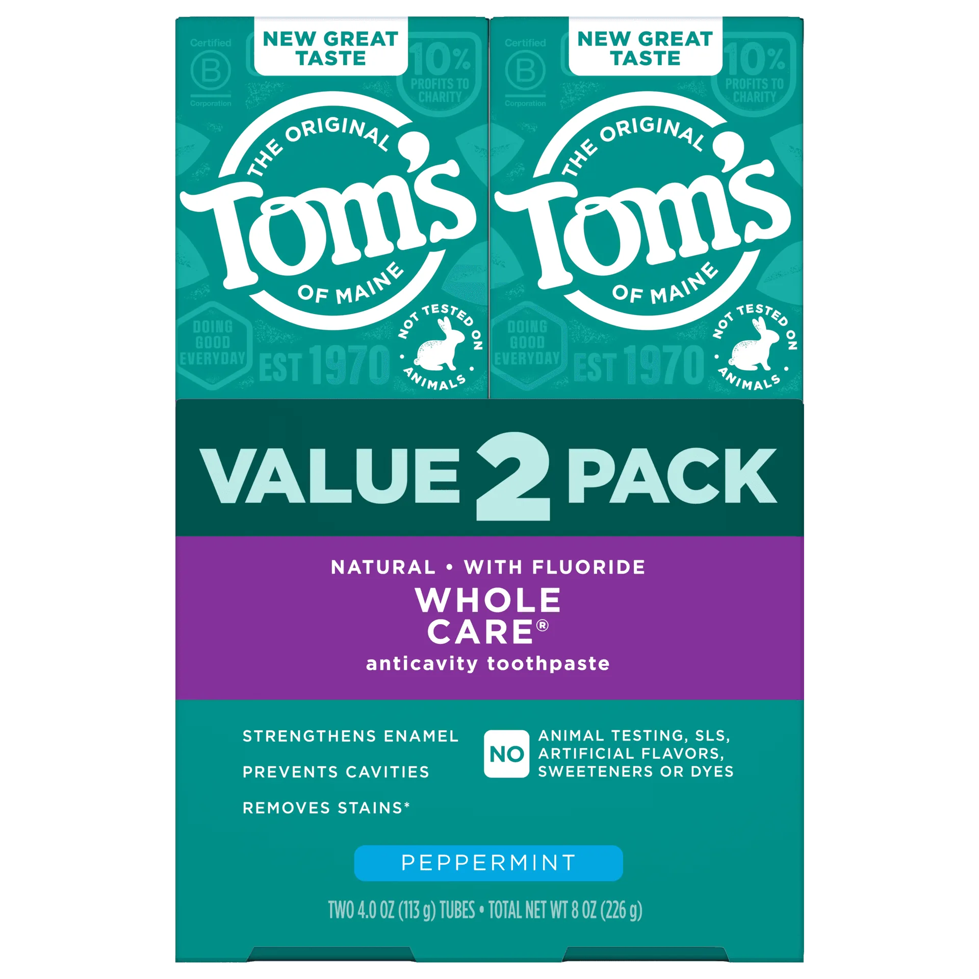 Dentifrice anti-caries à la menthe poivrée Whole Care (lot de 2)