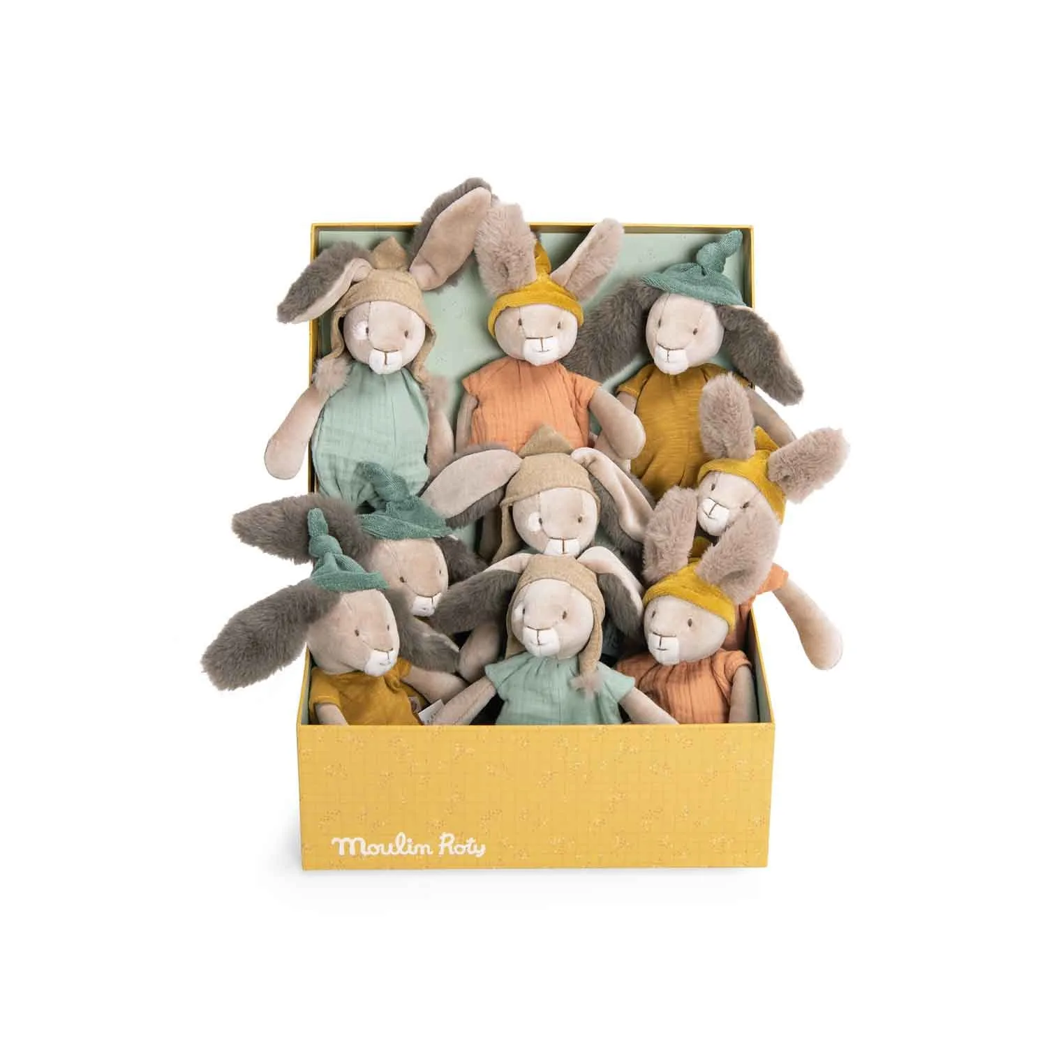 Display of 9 asstd rabbits from the "Three Little Rabbits" colleciton