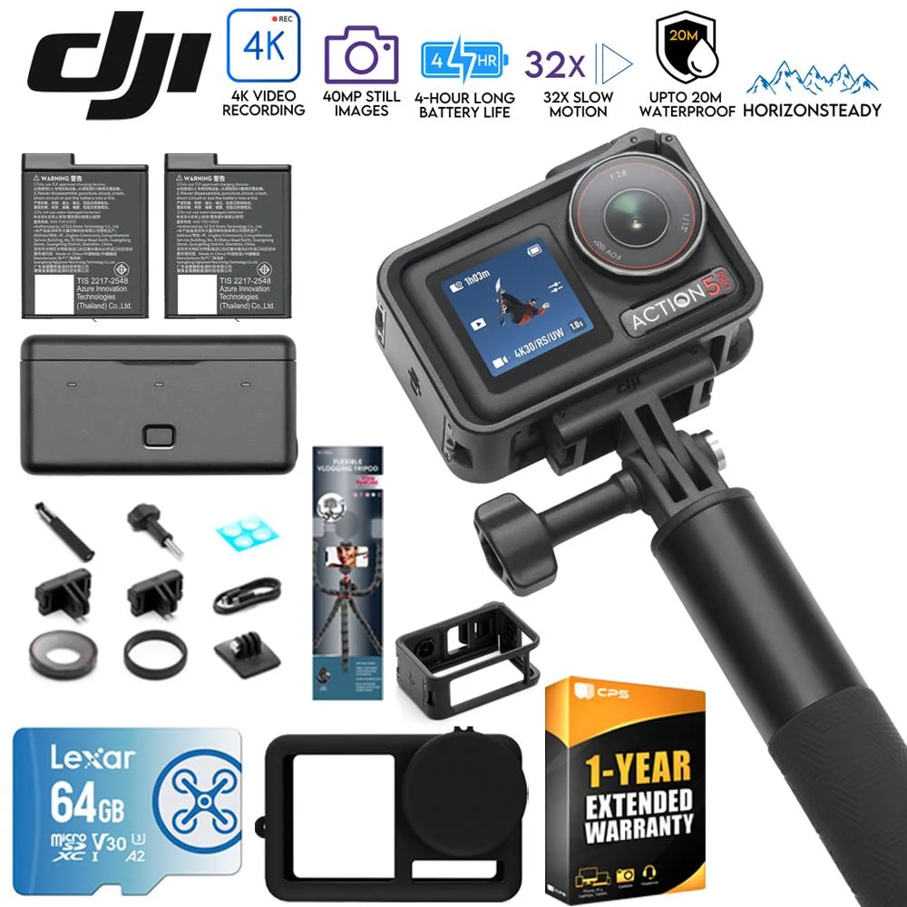 DJI CP.OS.00000378.01 Osmo Action 5 Pro Adventure Combo مع حزمة ملحقات Action